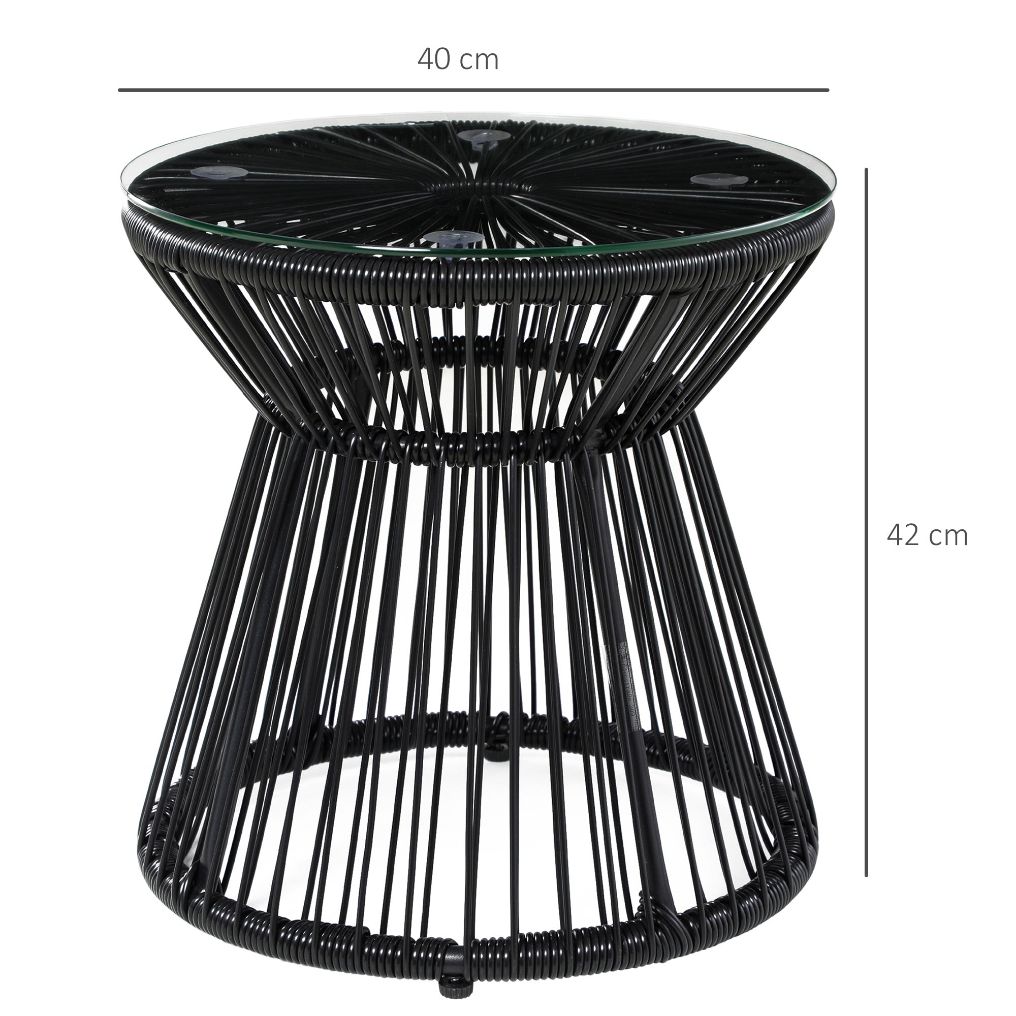 Round Garden Bistro Table, Hollow Drum Design Glass Top, Black