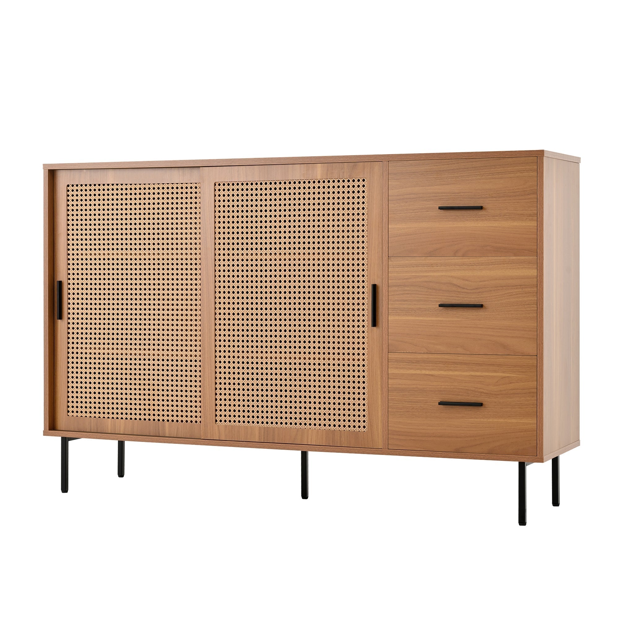 Country-style sideboard with two sliding doors and three drawers, adjustable shelves, in wood.