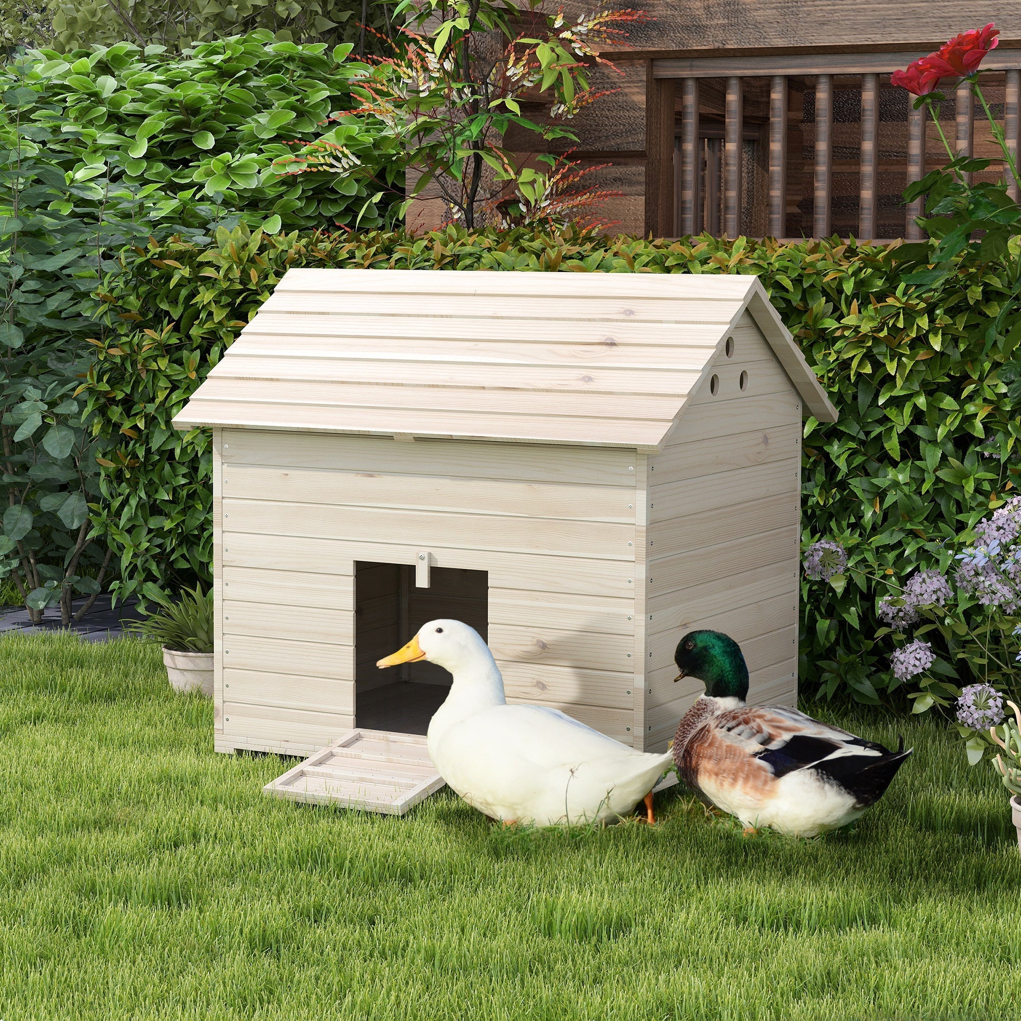 Duck House, Hinged Tilting Roof, Raised Floor, Fir Wood