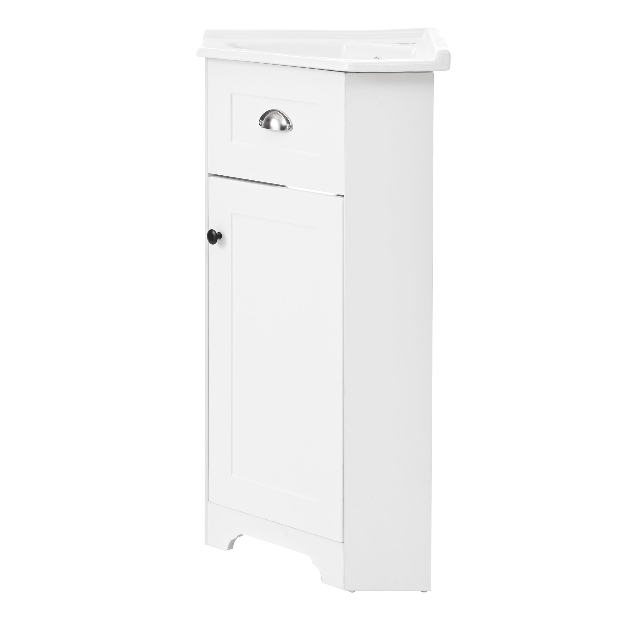 Bathroom Cabinet with Single Ceramic Sink and Waterproof MDF Body, White