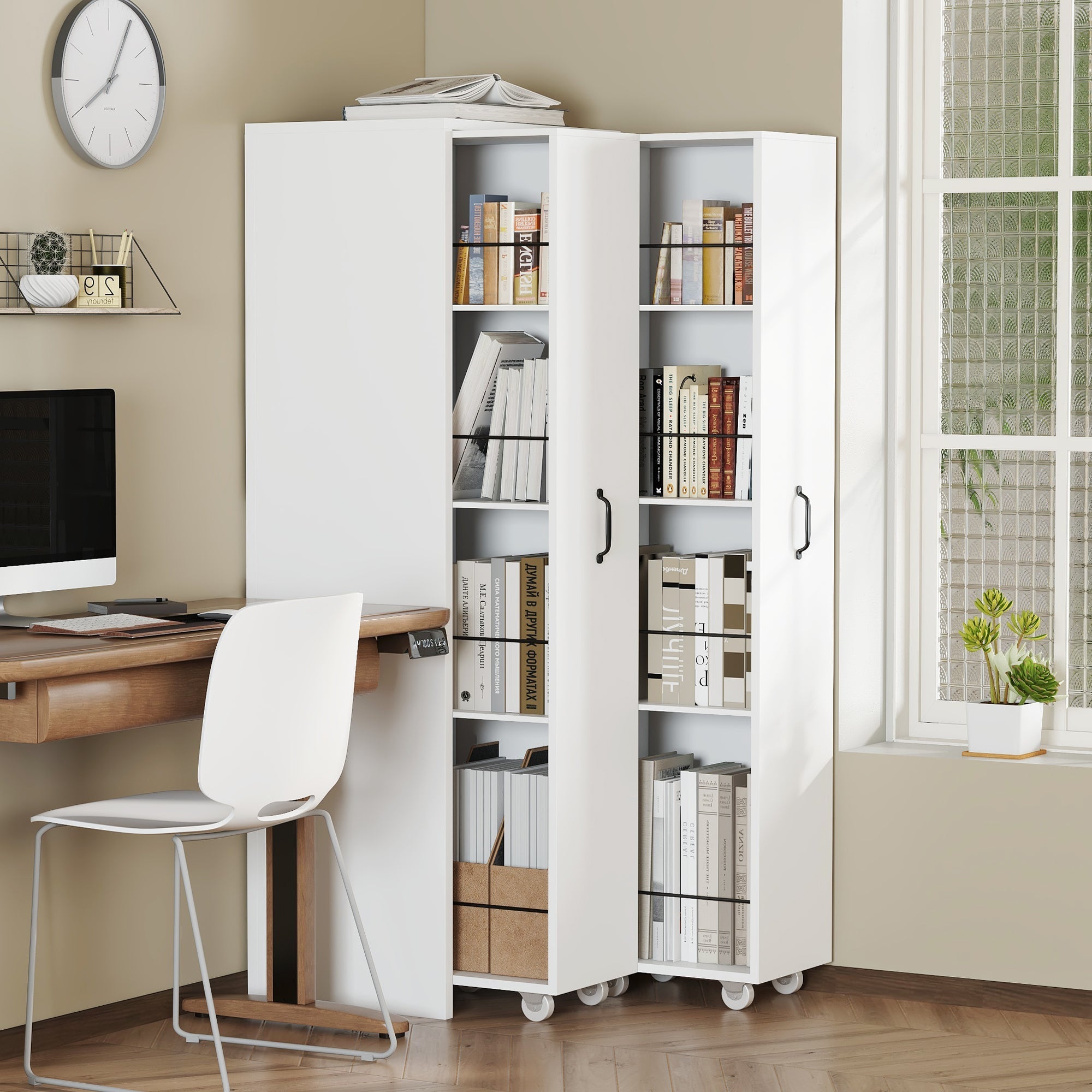 Expandable Bookshelf 4-Shelf Storage, Interchangeable, MDF, White