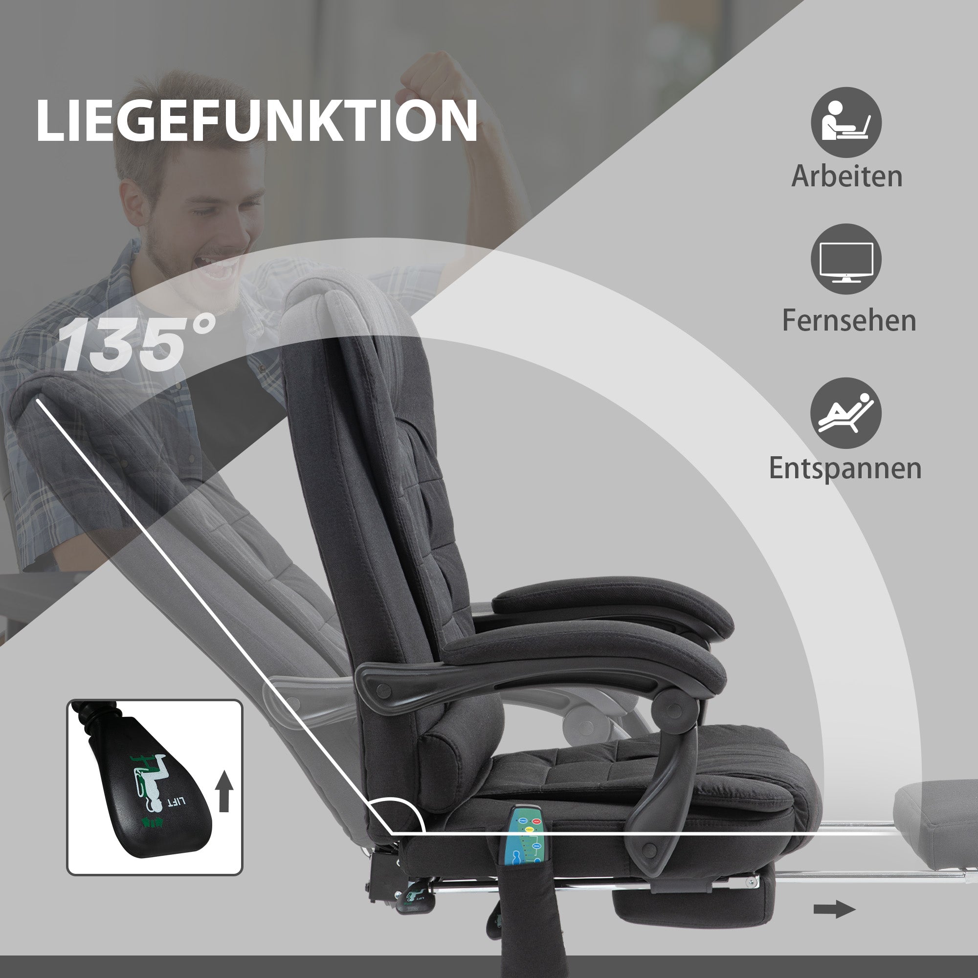 Vinsetto Office Chair, Massage Ergonomic Reclining Heating Footrest, Black