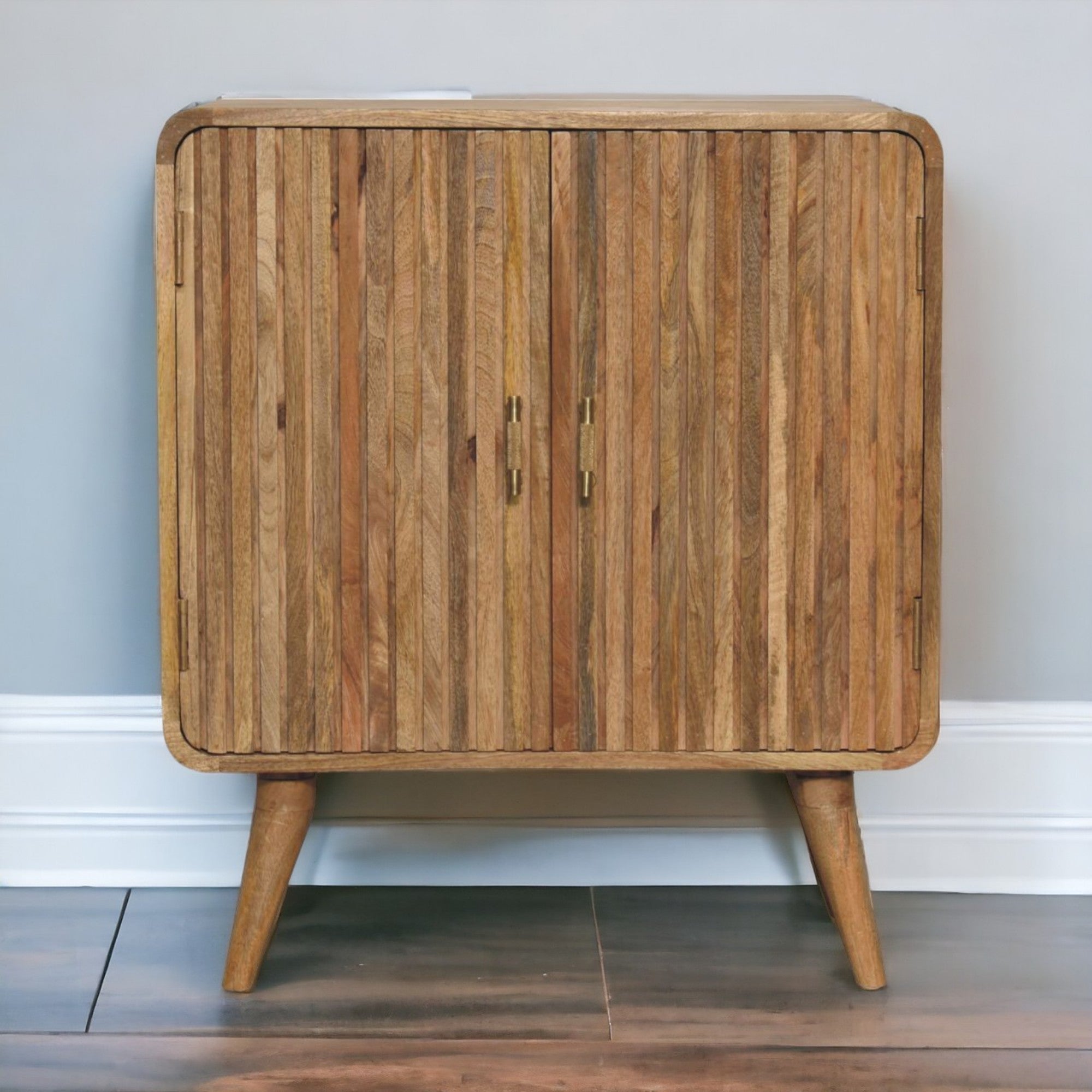 Solid Wood Cabinet, T-bar Ridged 2 Doors, Light Brown