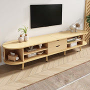 Living Room TV Cabinet with Storage, Round Table Top, 2 Drawers, MDF Wood Grain