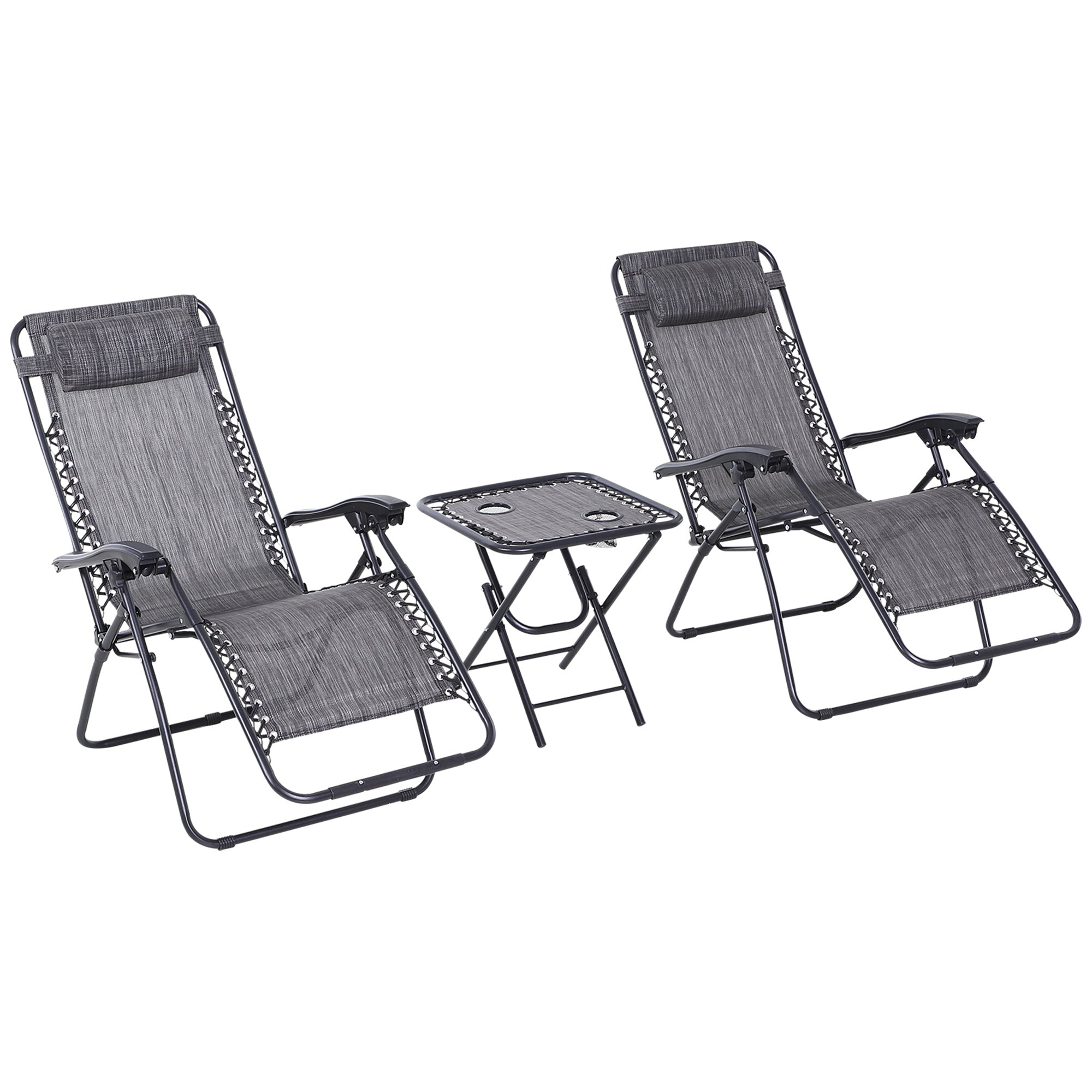 Folding Zero Gravity Chairs and Table Set with Cup Holders, Reclining Garden Yard Pool, Light Grey
