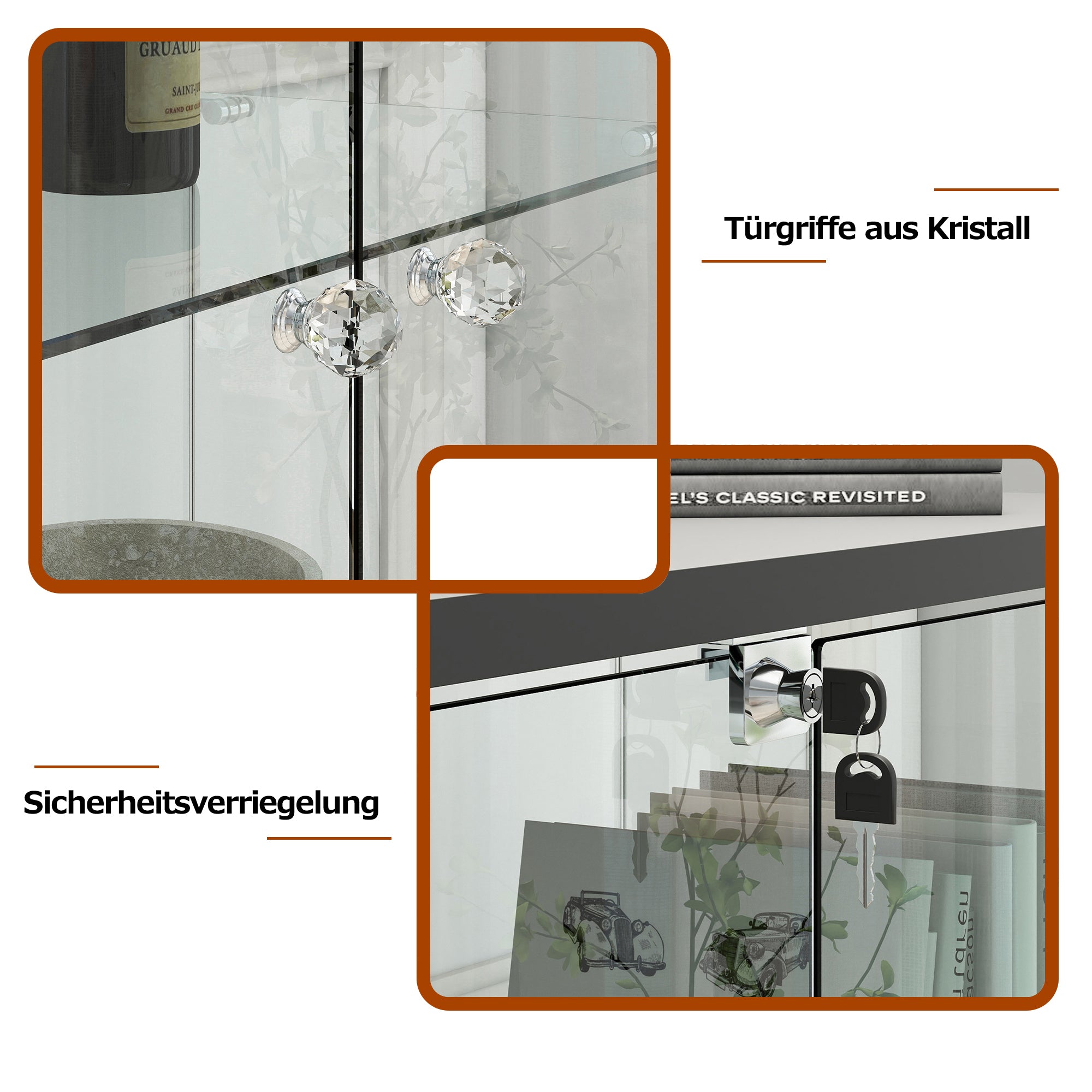 Glass Display Cabinet with LED Lighting, Drawers & Tempered Glass Shelves, H167cm Black
