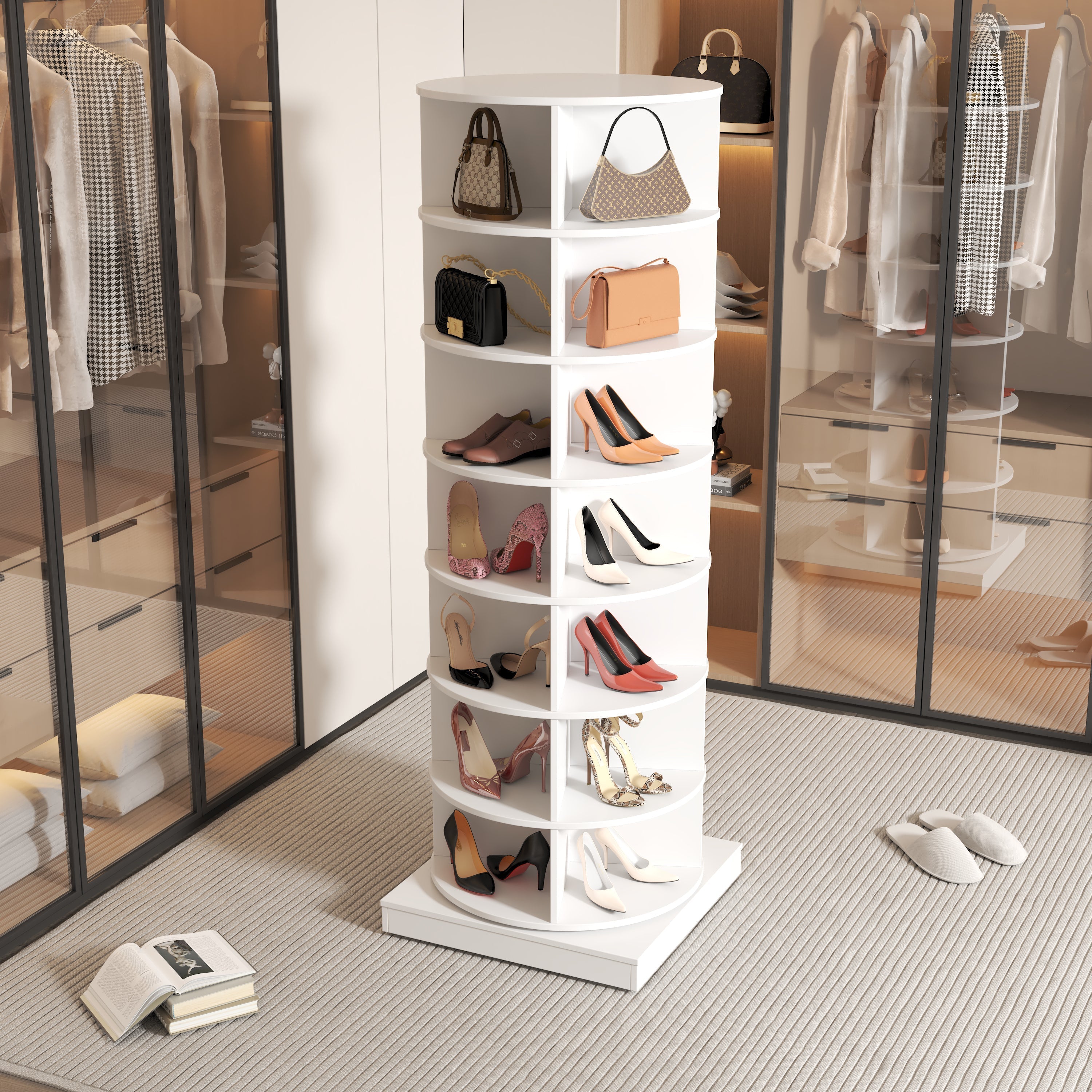 Rotating Shoe Cabinet 360° 7 Shelves - White