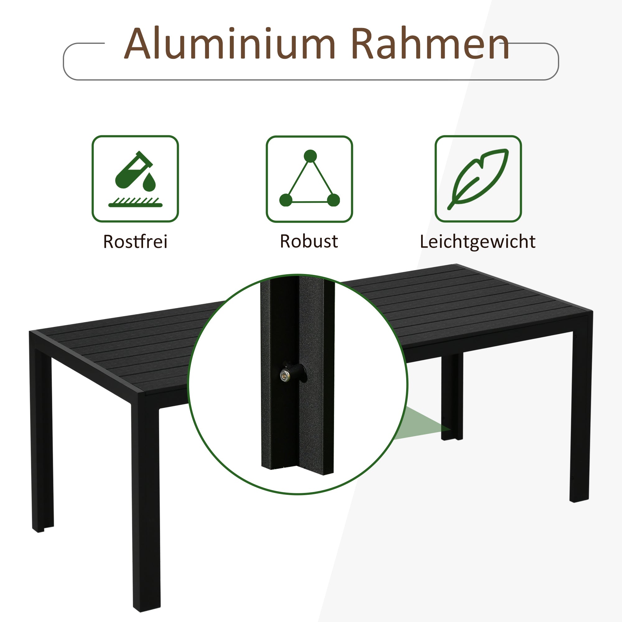 Aluminum Garden Table Weatherproof Wood-Plastic Composite Black