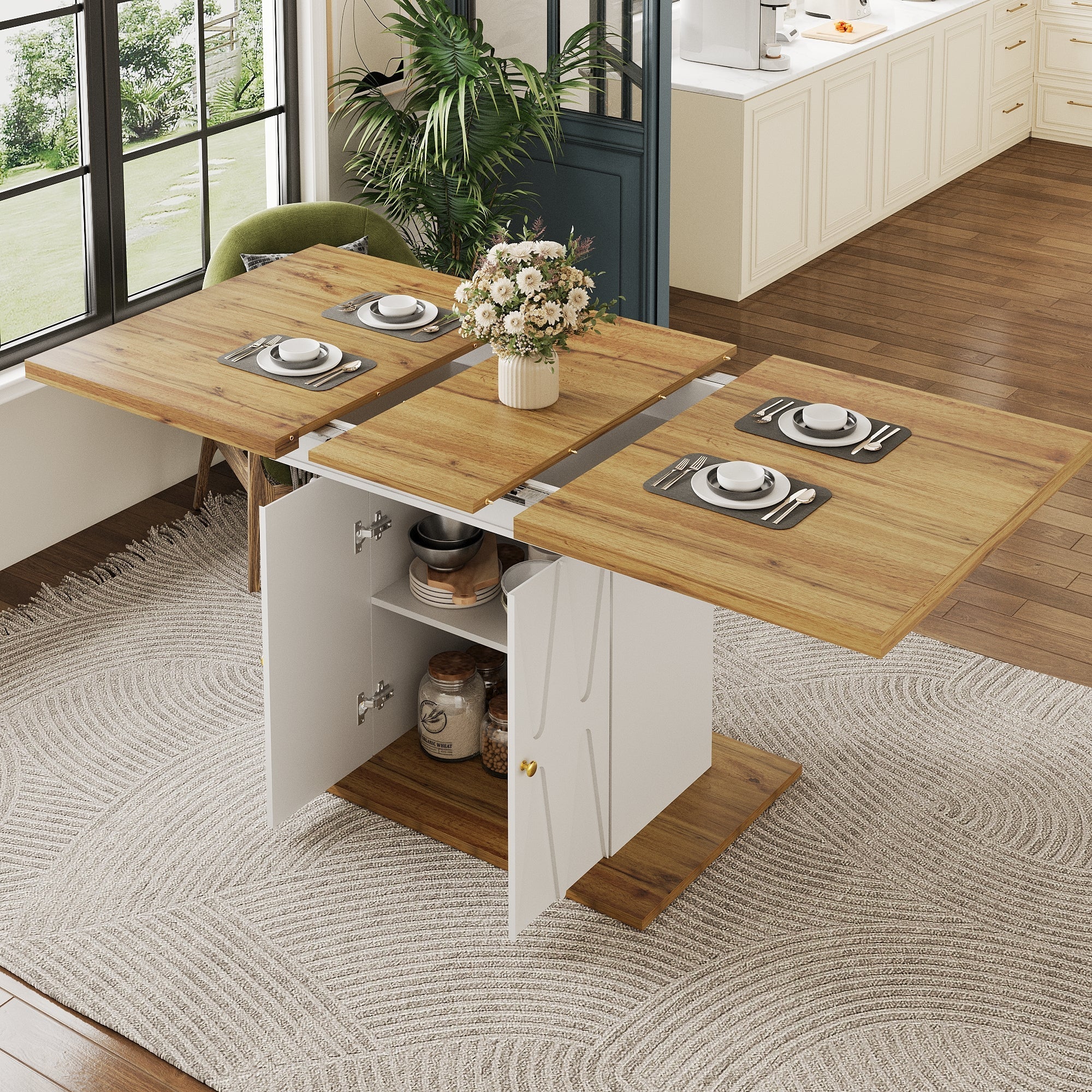 Dining Table Extendable 110-140cm Relief Pattern Wood Veneer