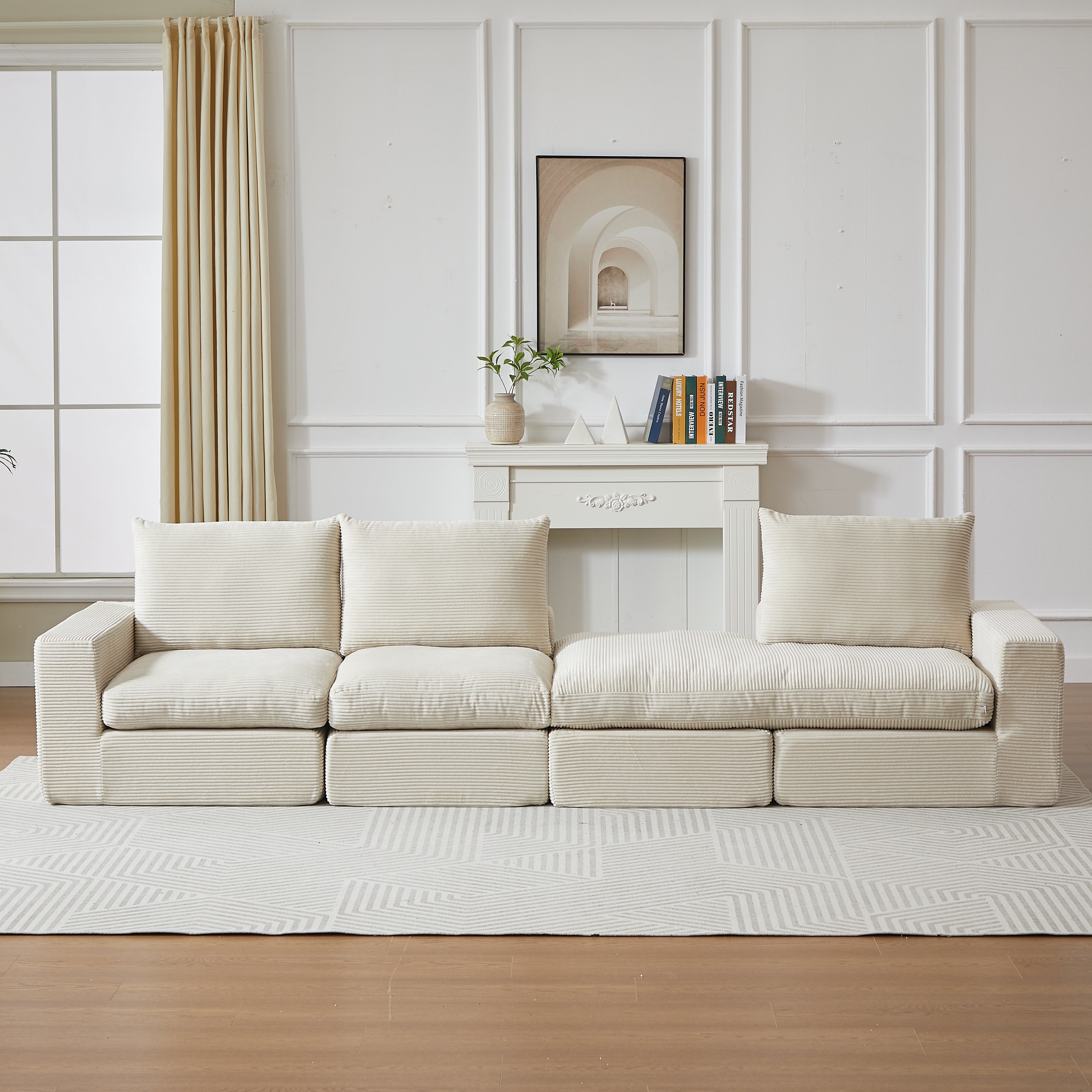 Boneless Couch L-Shaped Chaise 3 Cushions No Assembly - Corduroy
