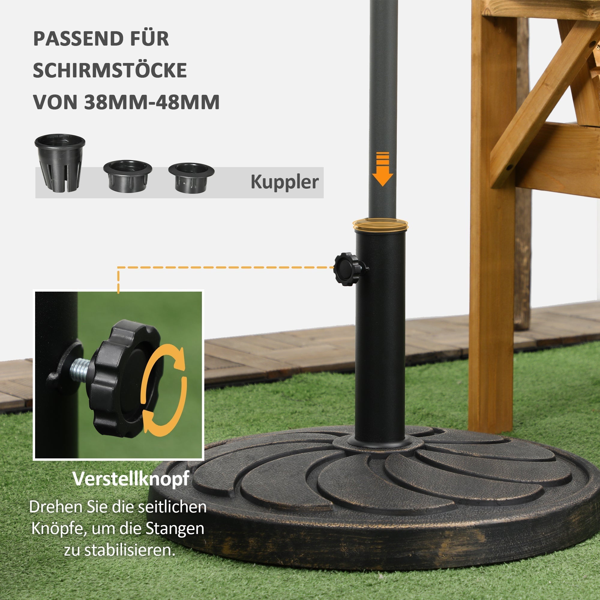 Parasol Base 18 kg Round for Ø38/48 mm Pole, Synthetic Resin Bronze
