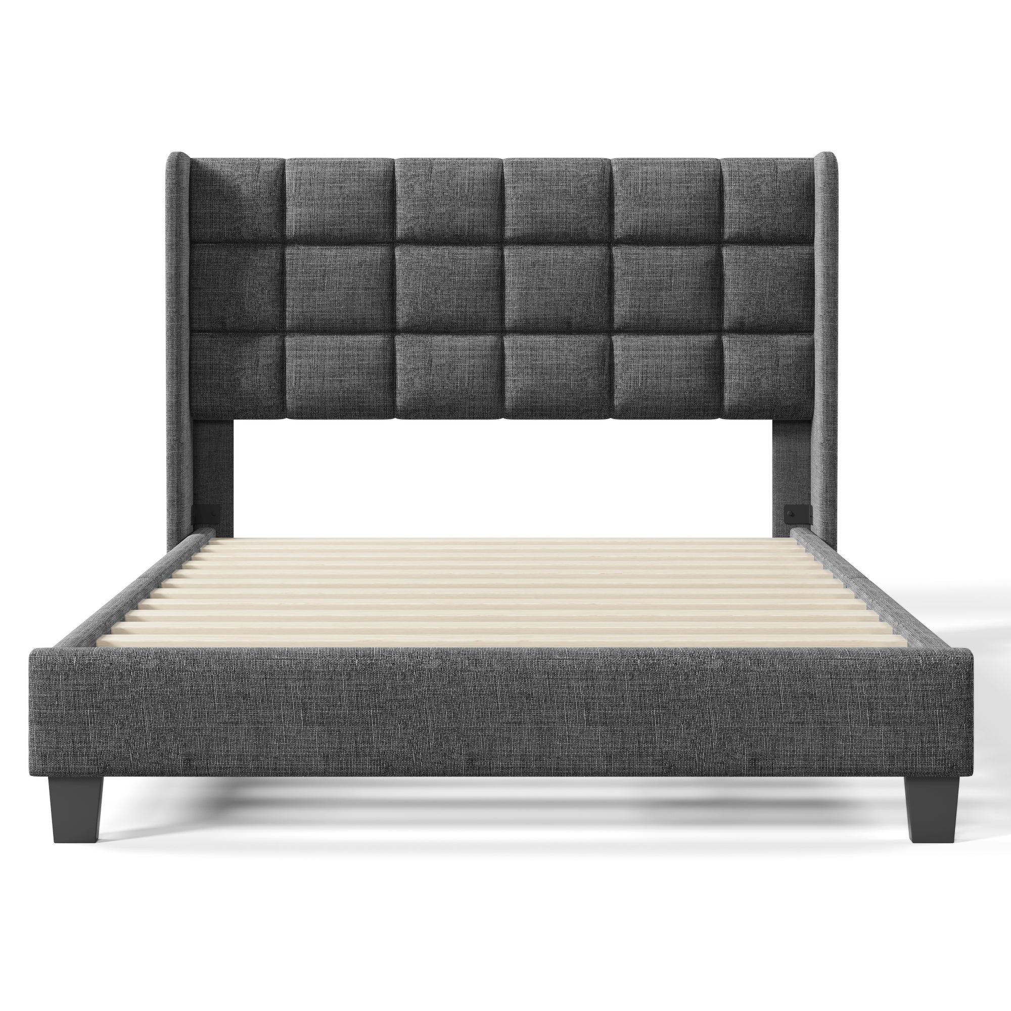Upholstered Bed with Headboard, Slatted Frame, 140x200cm, Grey Linen