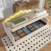 Daybed Sofa Bed 90x200cm Hydraulic Storage LED - Velvet Beige