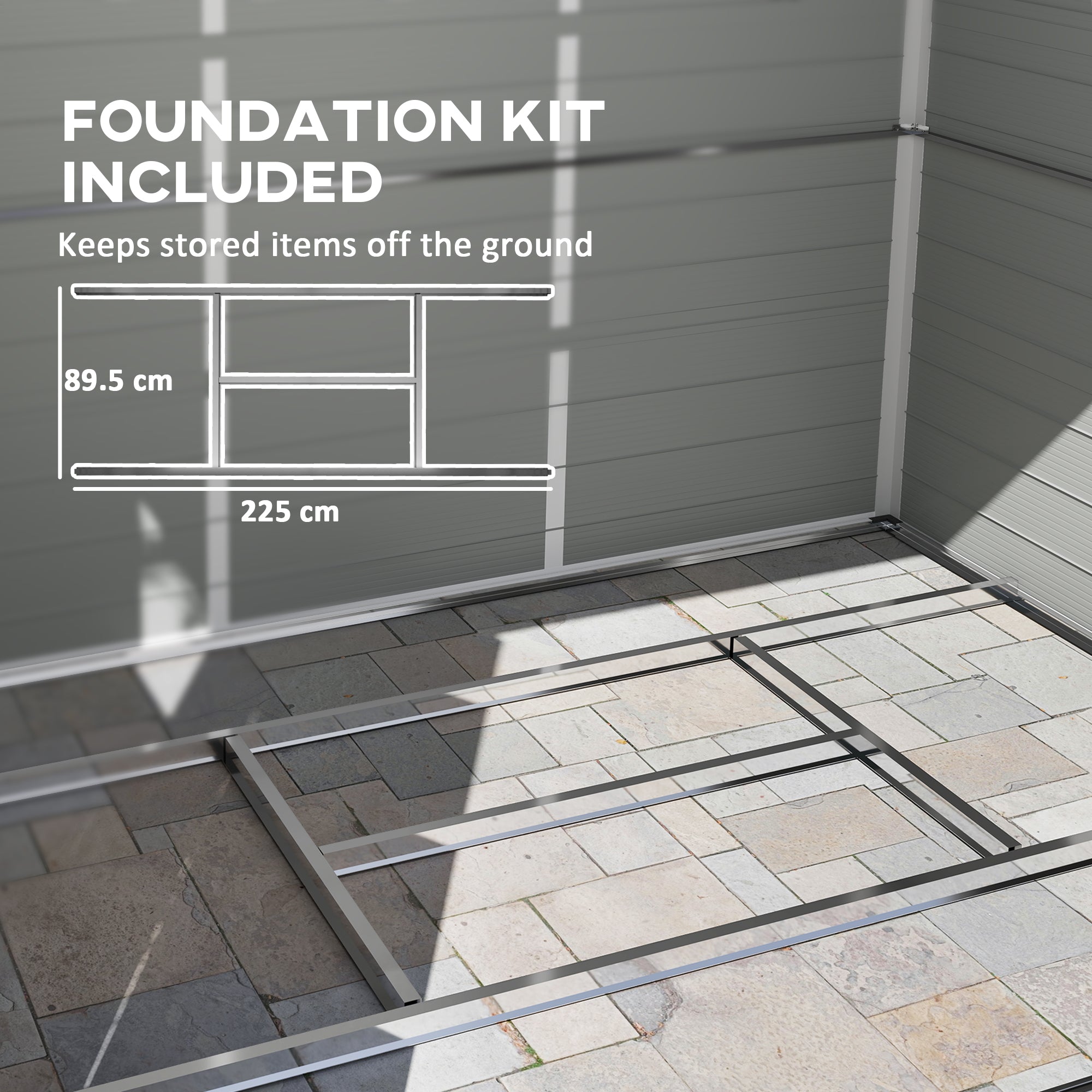 Aluminium Frame and Plastic Wall Shed, 7.9ft x 6.2ft with Foundation - Light Grey