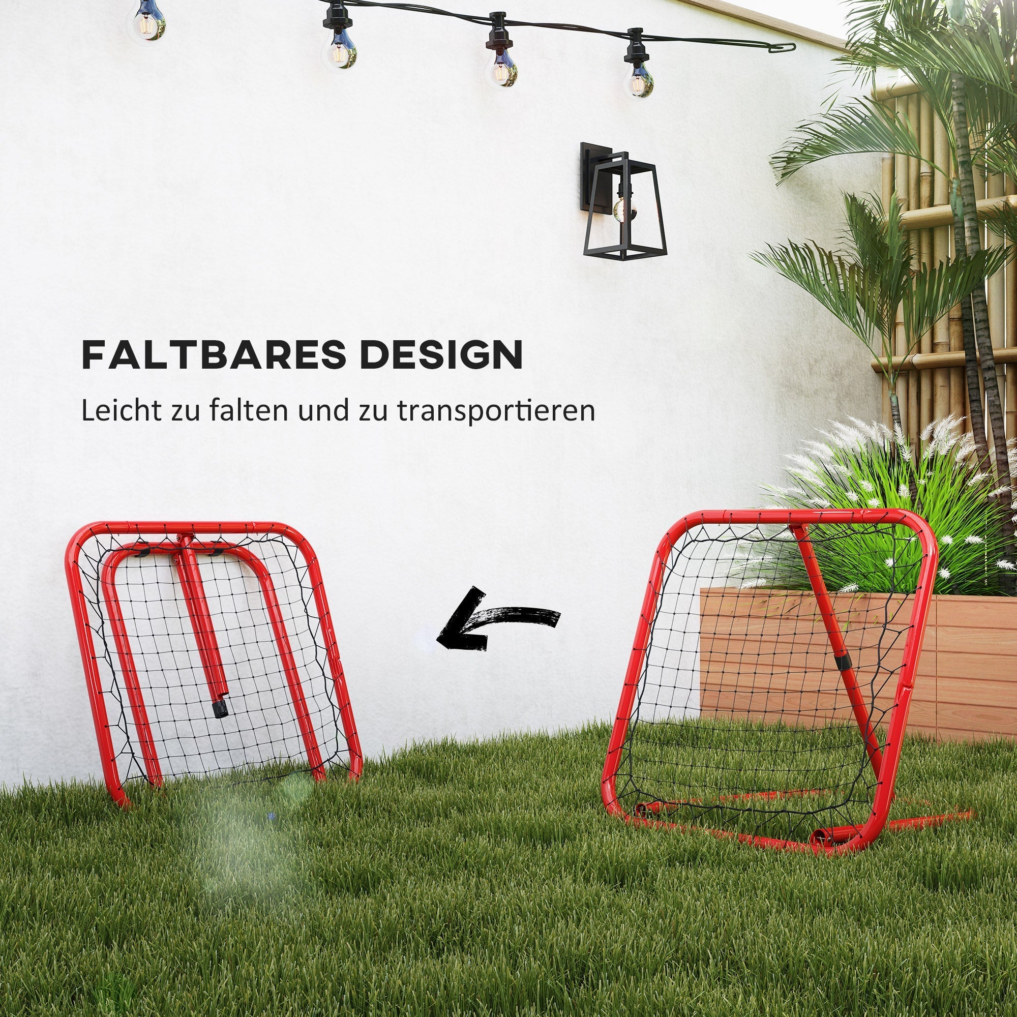 rebounder for soccer, foldable 63 x 63 cm adjustable goal kicker, metal red