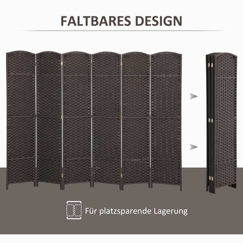 6-teiliger Raumteiler, faltbarer Paravent, Home Office, Braun