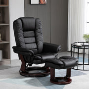 Recliner Chair with Footstool, 130kg Capacity, 135° Reclining Swivel, PU Leather, Black
