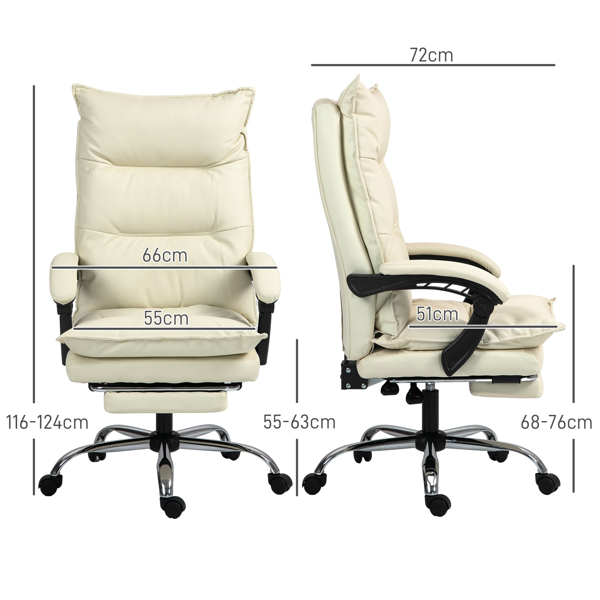 Vinsetto Office Chair Ergonomic, Height Adjustable, 155° Tilt, Footrest, Beige