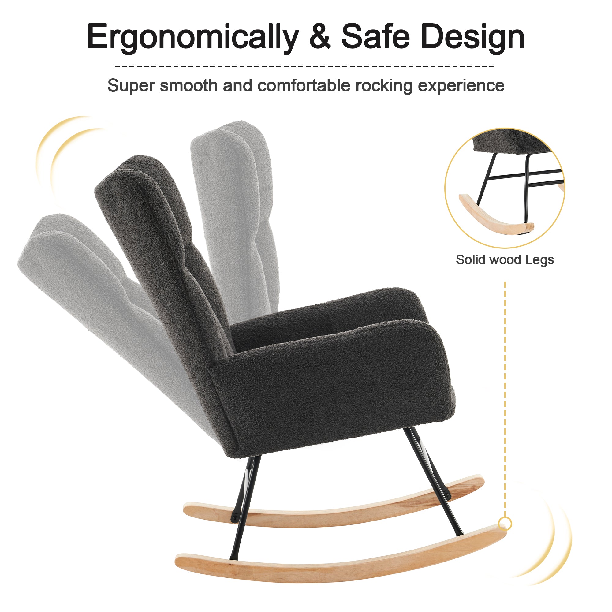 Modern Rocking Chair High Back Armrests - Grey
