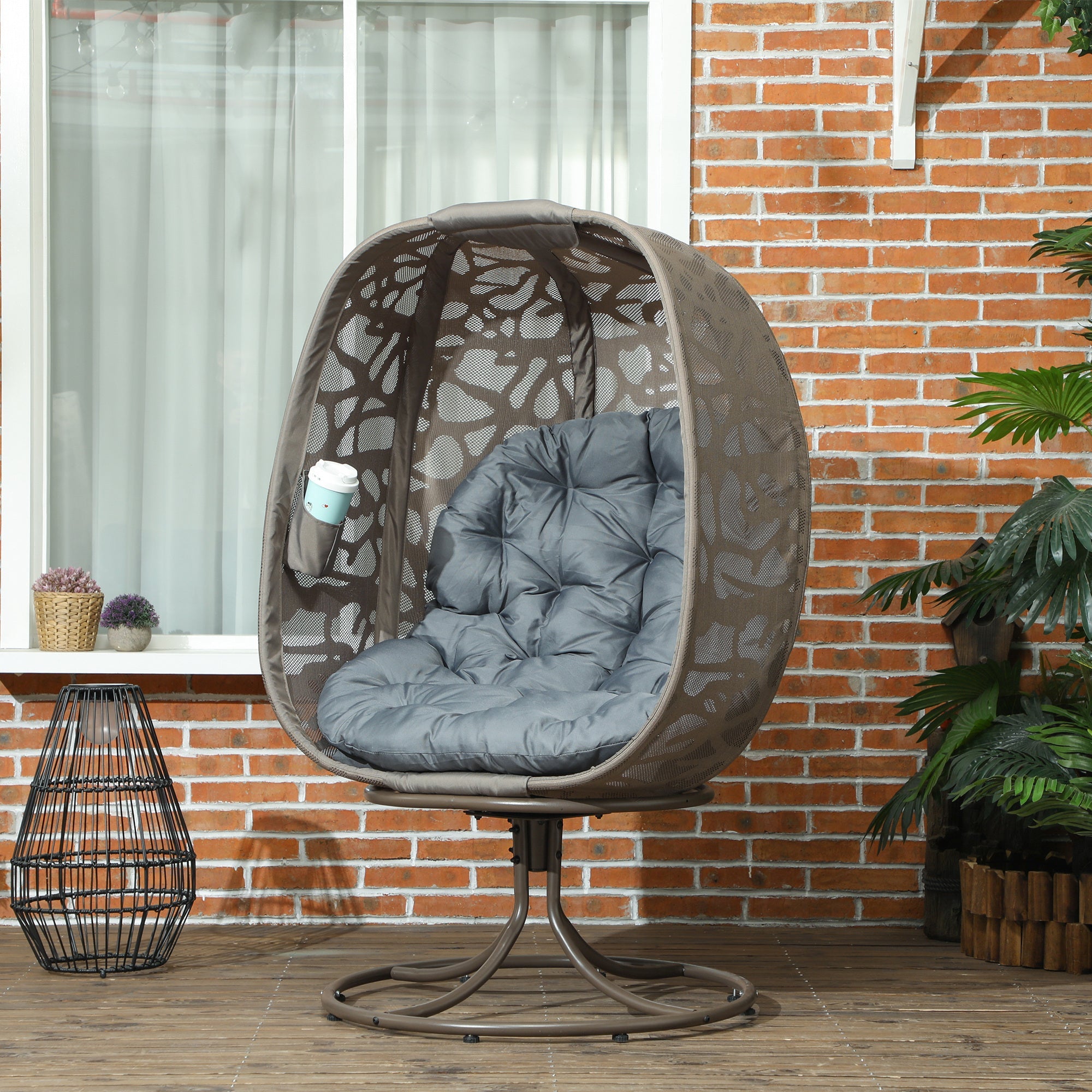 Swivel Egg Chair, Cushions Foldable Basket Metal Frame, Grey