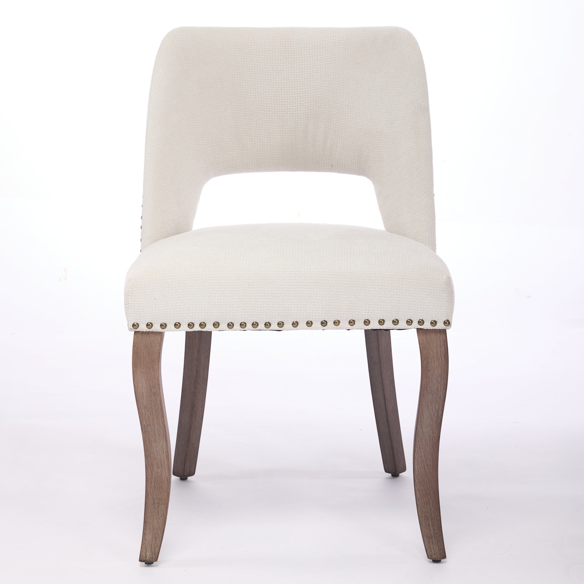 Wooden Dining Chairs Set of 2 Modern Fabric Upholstered Farmhouse - Beige