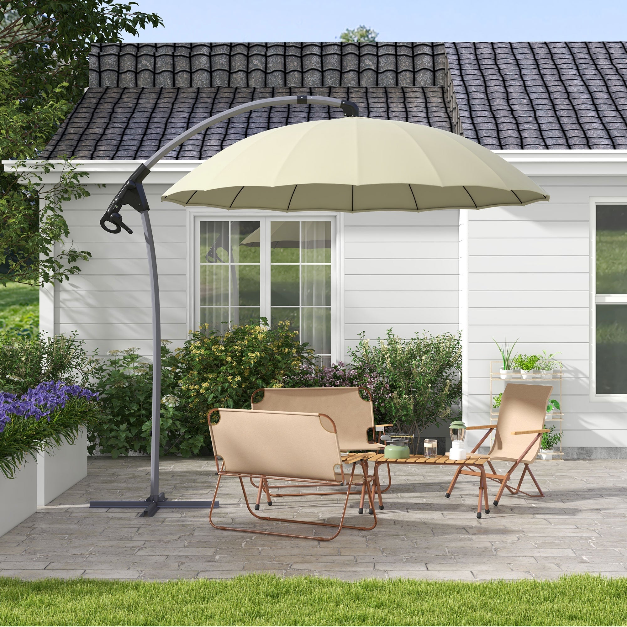 2.7m Cantilever Parasol with Cross Base - Beige