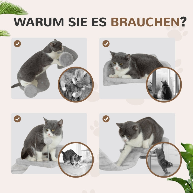 Katzen-Treppenset, 4-teilig, Sisalstufen, Doppelplattform, Hellgrau/Cremeweiß