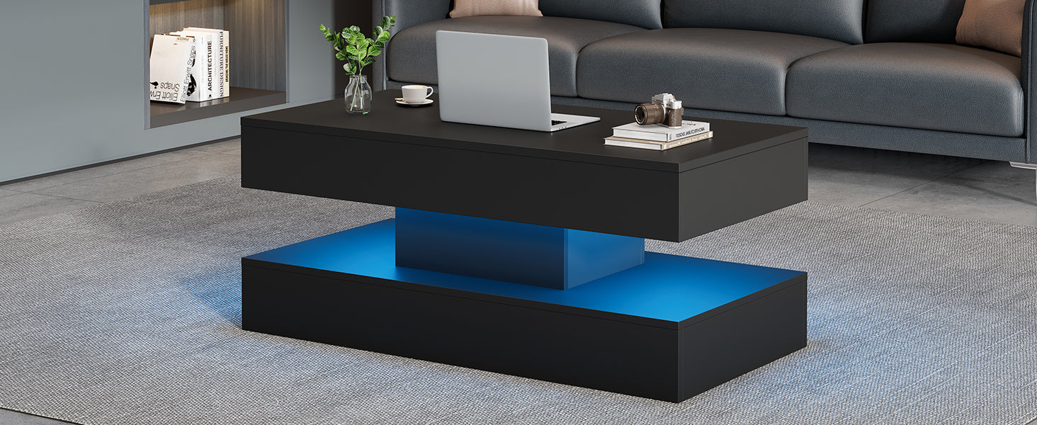 Modern Coffee Table with LED Lighting, Hidden Storage & Hydraulic Lift