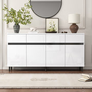Storage Cabinet Buffet, 4 Doors 4 Drawers Adjustable Shelves, White