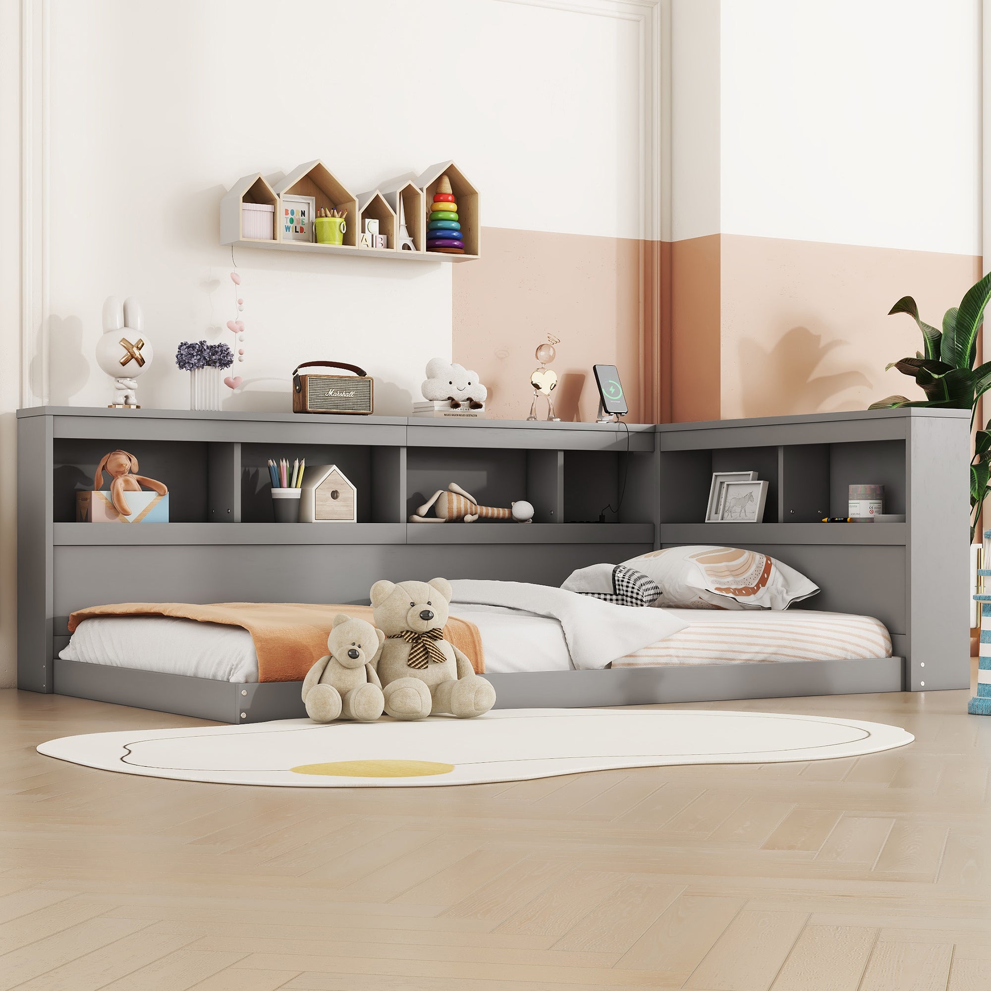 Daybed Sofa Bed 90x200cm Power Outlet 2 USB Ports - Chipboard Grey