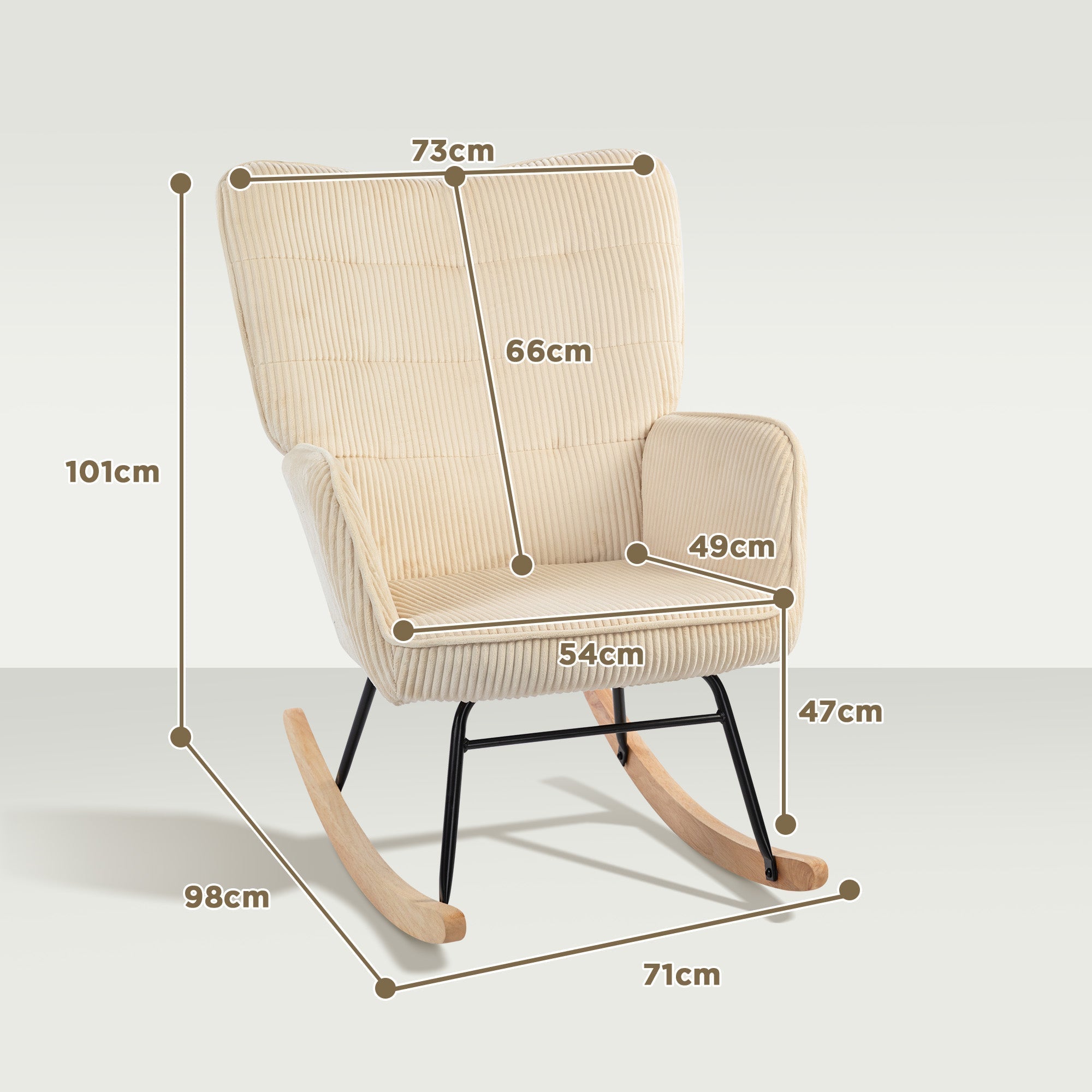 Rocking Chair, Armrests Recliner with Wooden Base, Corduroy Beige