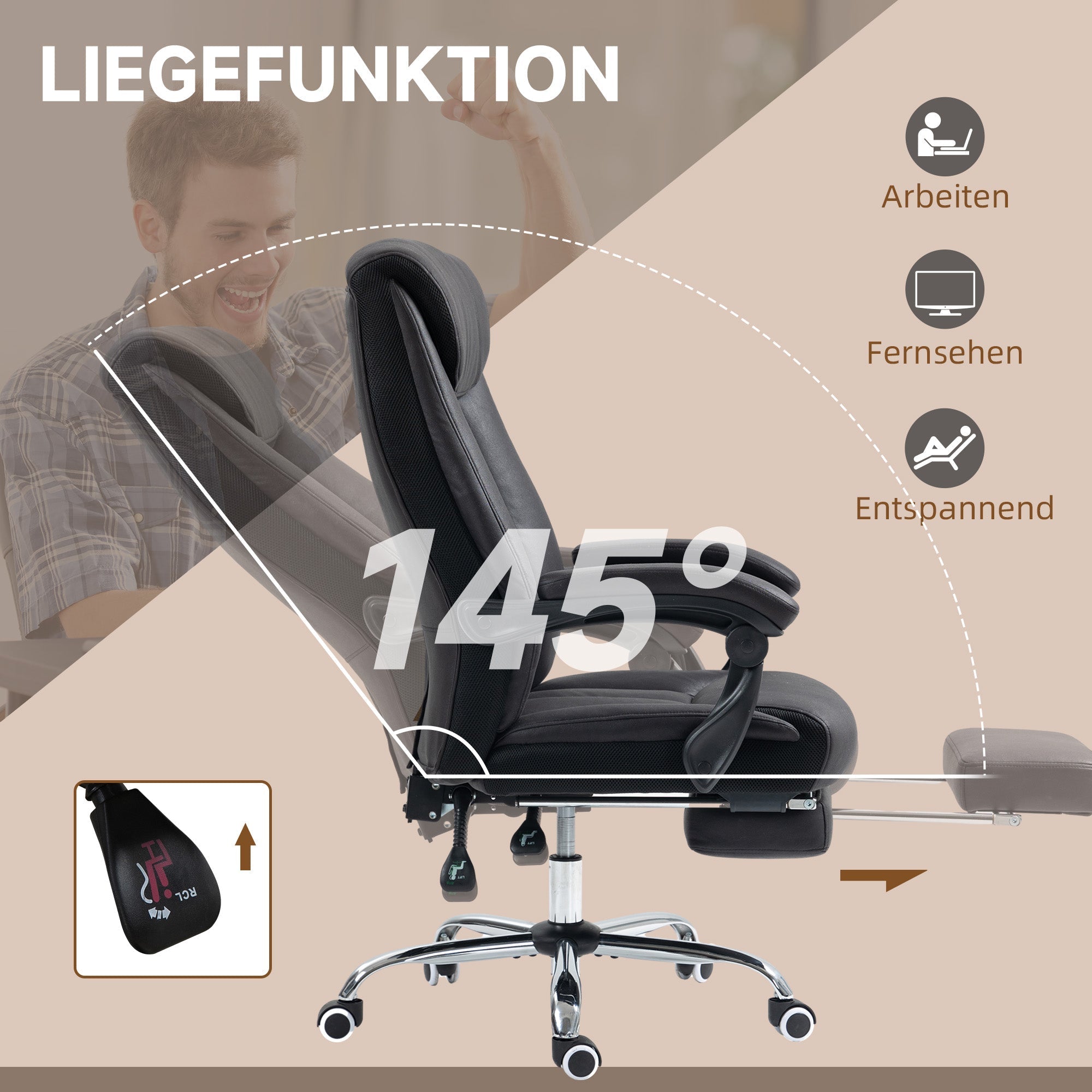 Ergonomic Office Chair, Height Adjustable 145° Reclining, Black