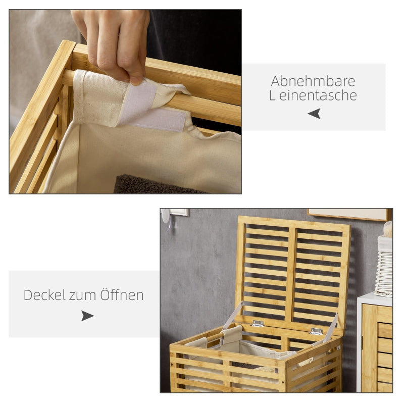 Wäschekorb Bambus, 63L, herausnehmbarer Beutel, Naturholz