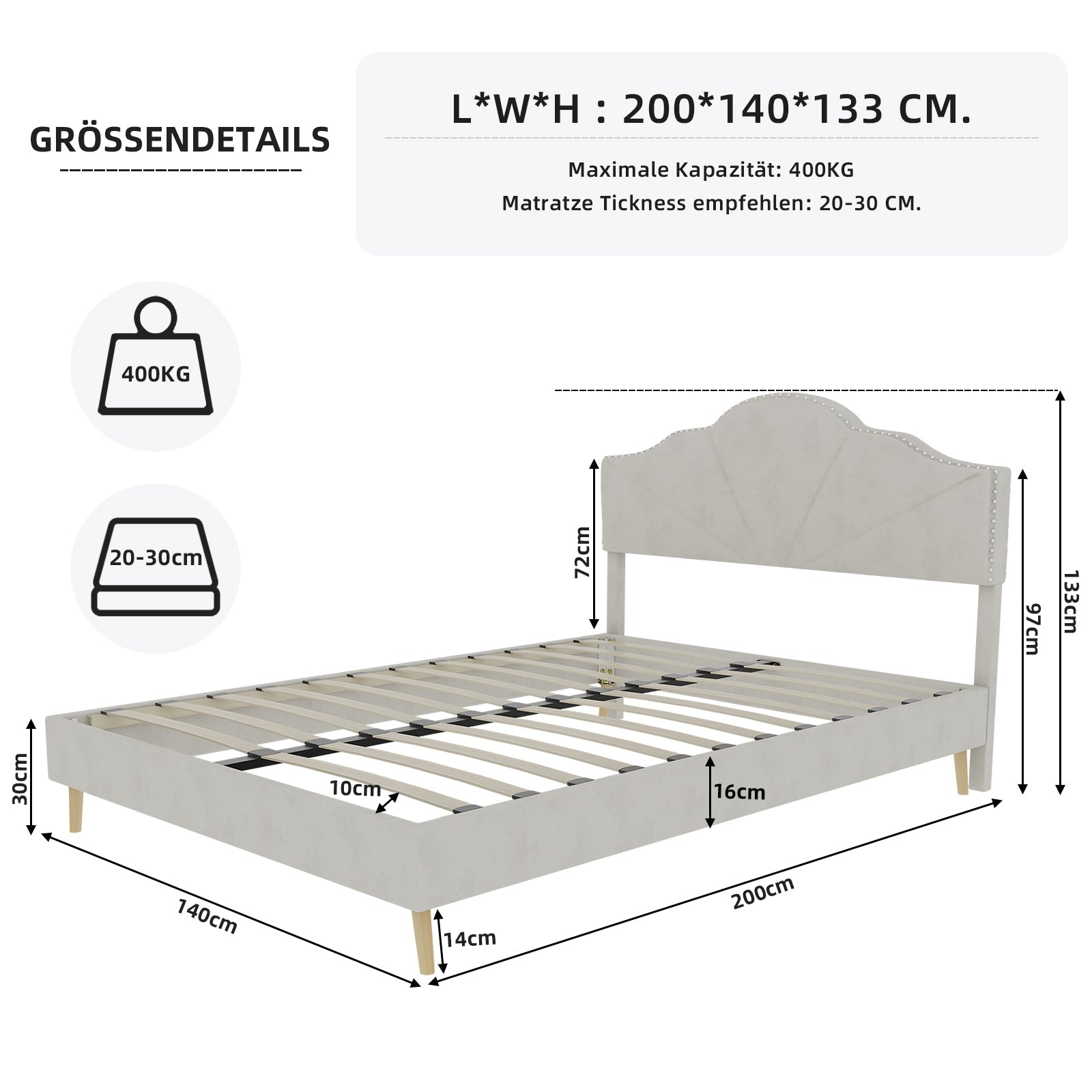 Modern Minimalist Soft Bed, Comfortable Headboard, 140*200CM, Beige