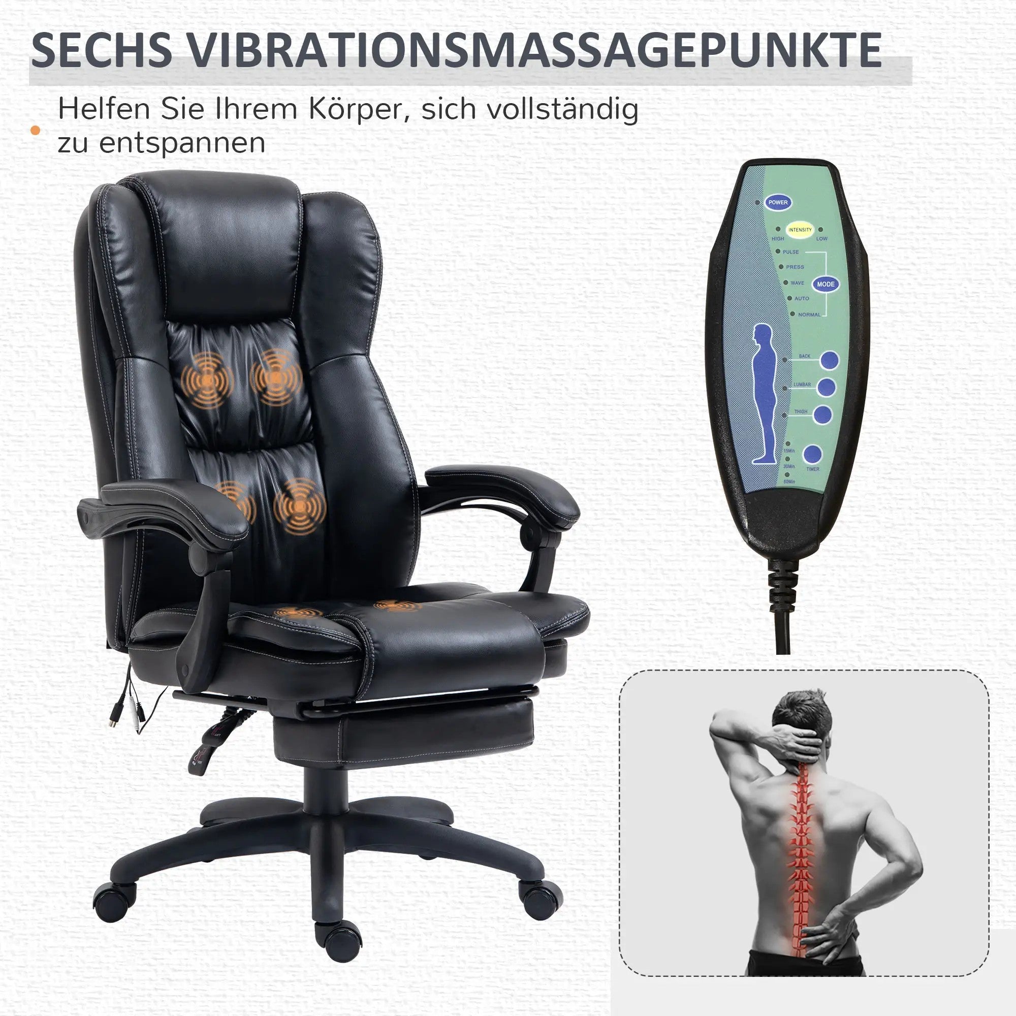 Office Chair Desk Chair Footrest Headrest Vibration Massage Height Adjustable, Black