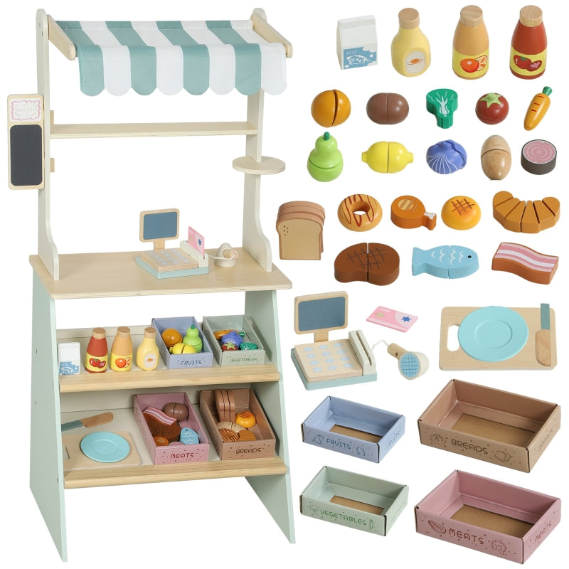 Children's Play Shop, Supermarket with Cash Register, Scanner, 34 Accessories, Green