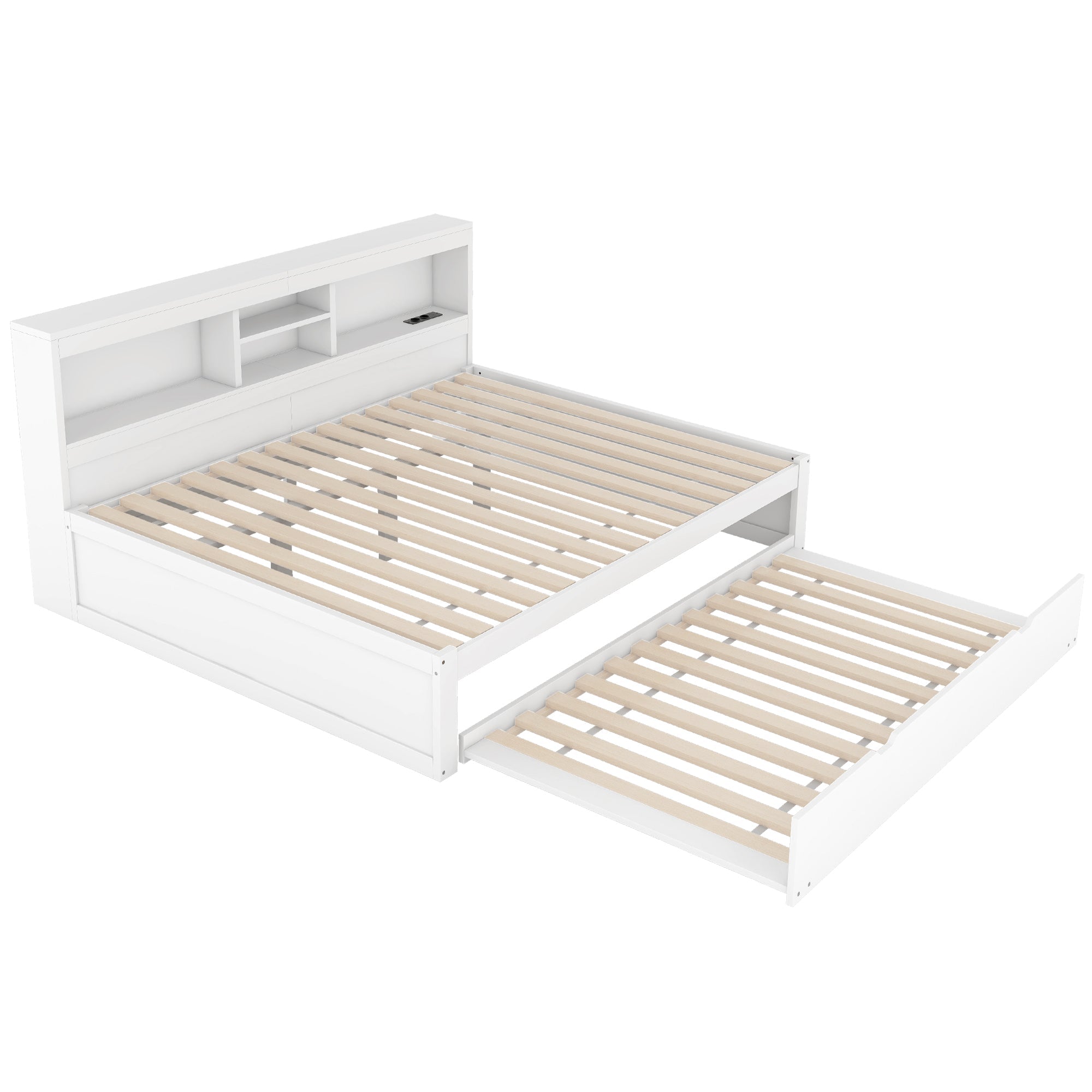 Daybed Sofa Bed 140x200cm Pull-out Bed LED Storage USB/Power Outlet - White