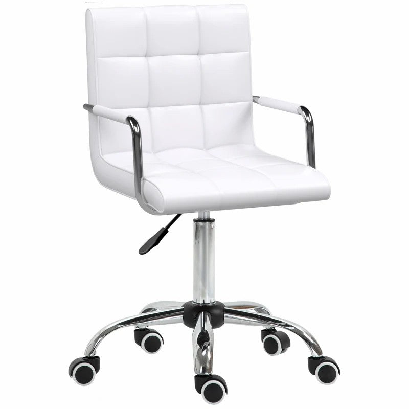 Office Chair Mid Back Computer Chair Swivel with Adjustable Height and Armrest PU Leather, White