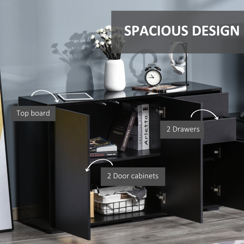 High Gloss Side Cabinet Push-Open 2 Drawers 2 Cabinets Black