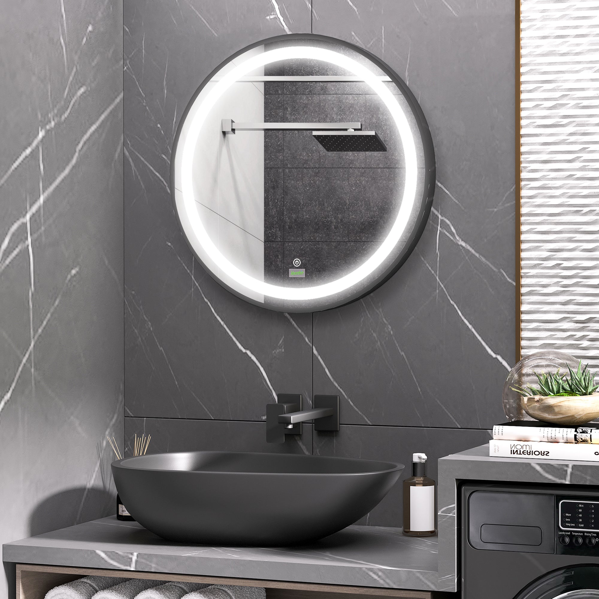kleankin LED Bathroom Mirror, 60cm, 3 Light Colors, Touch, Black