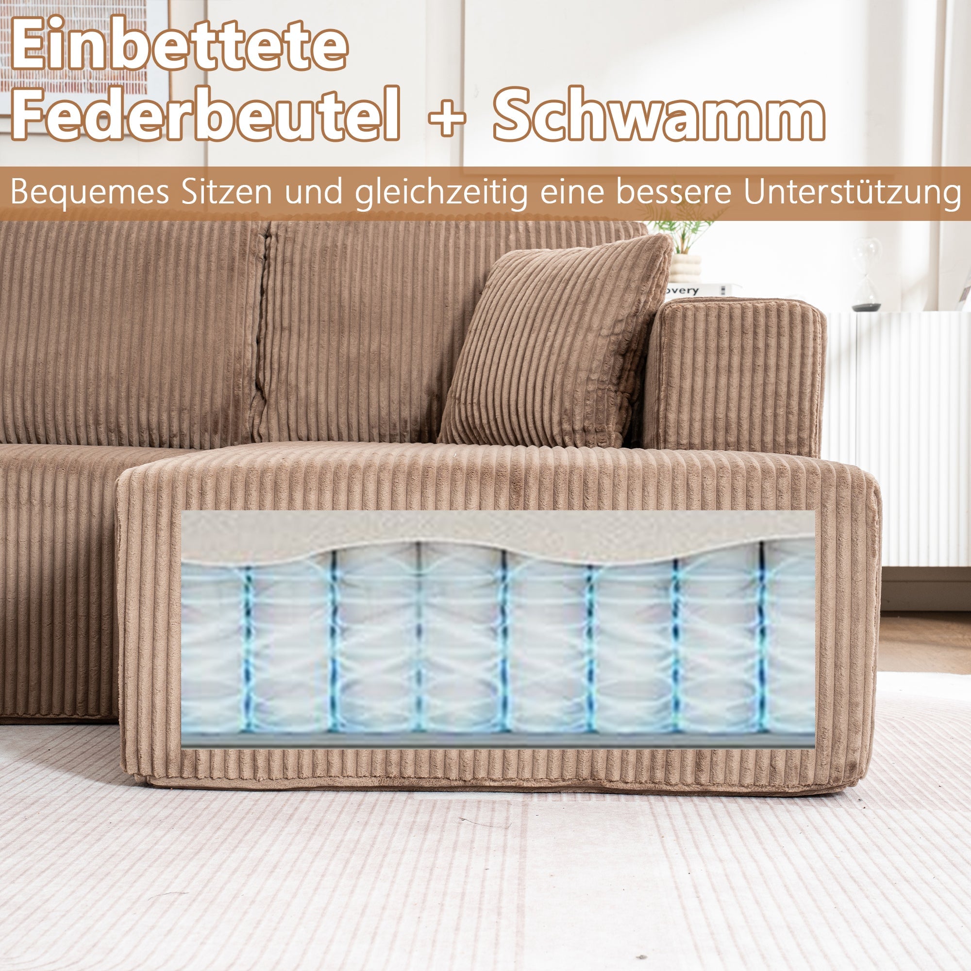 Modern U-Type Leisure Sofa with Modular Non-Assemble Design and Lounge Chairs, Lamp Fabric