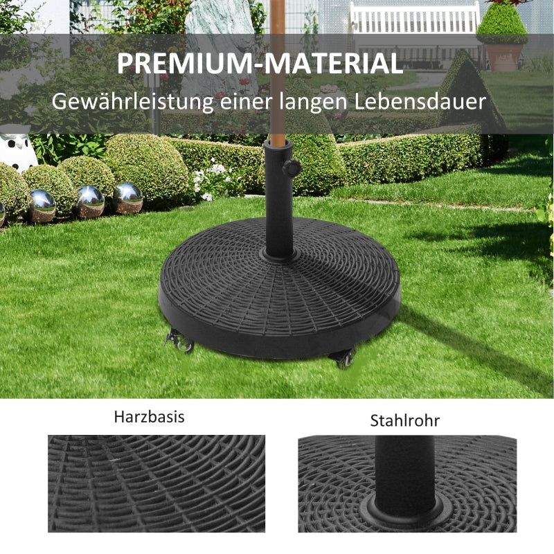Parasol Base 25kg Rattan Look Wheels for Ø38/48mm Umbrellas, Resin & Metal