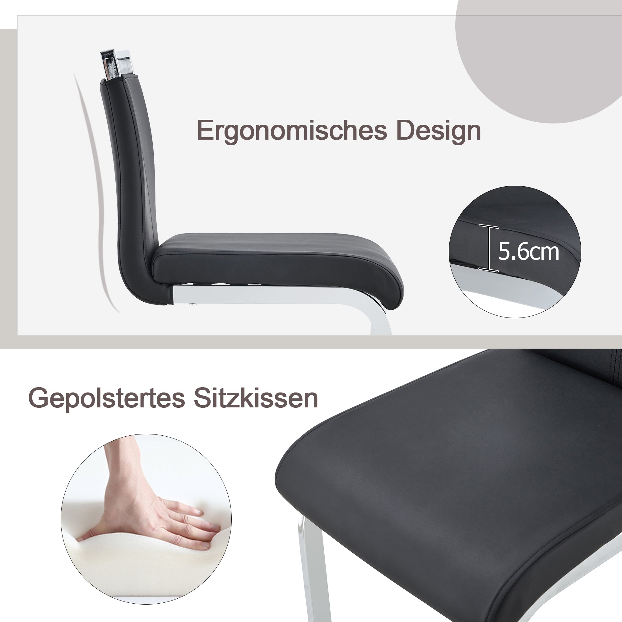 Bar Stools, Nordic Style, Set of 2, Black PU