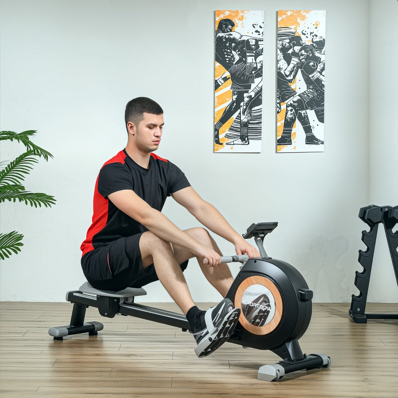 SPORTNOW Rowing Machine - 16-Level Magnetic, LCD Monitor, Phone Holder, Black