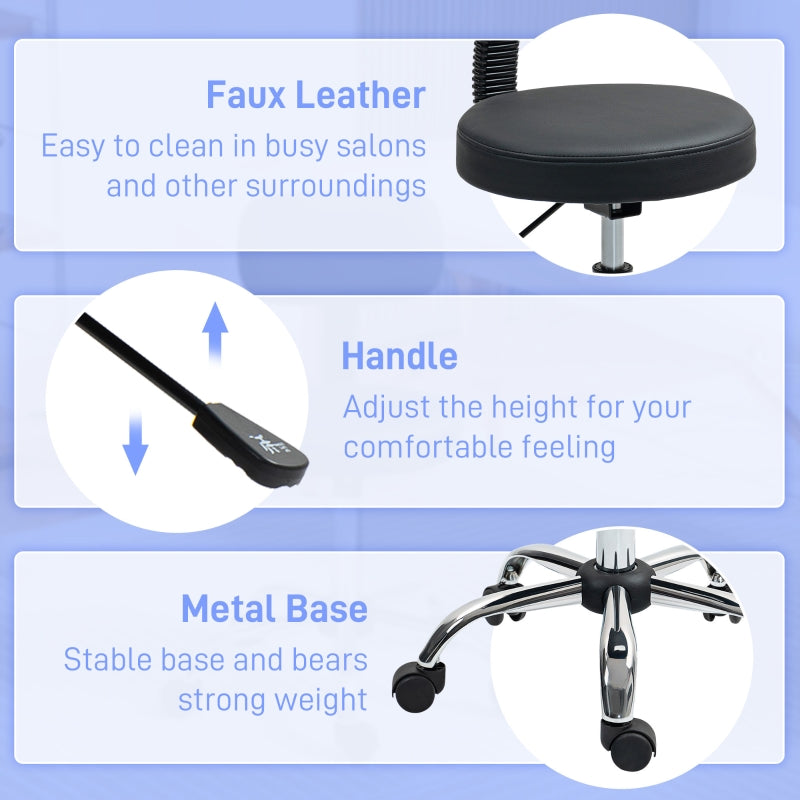 Salon Stool 360° Swivel Seat Black