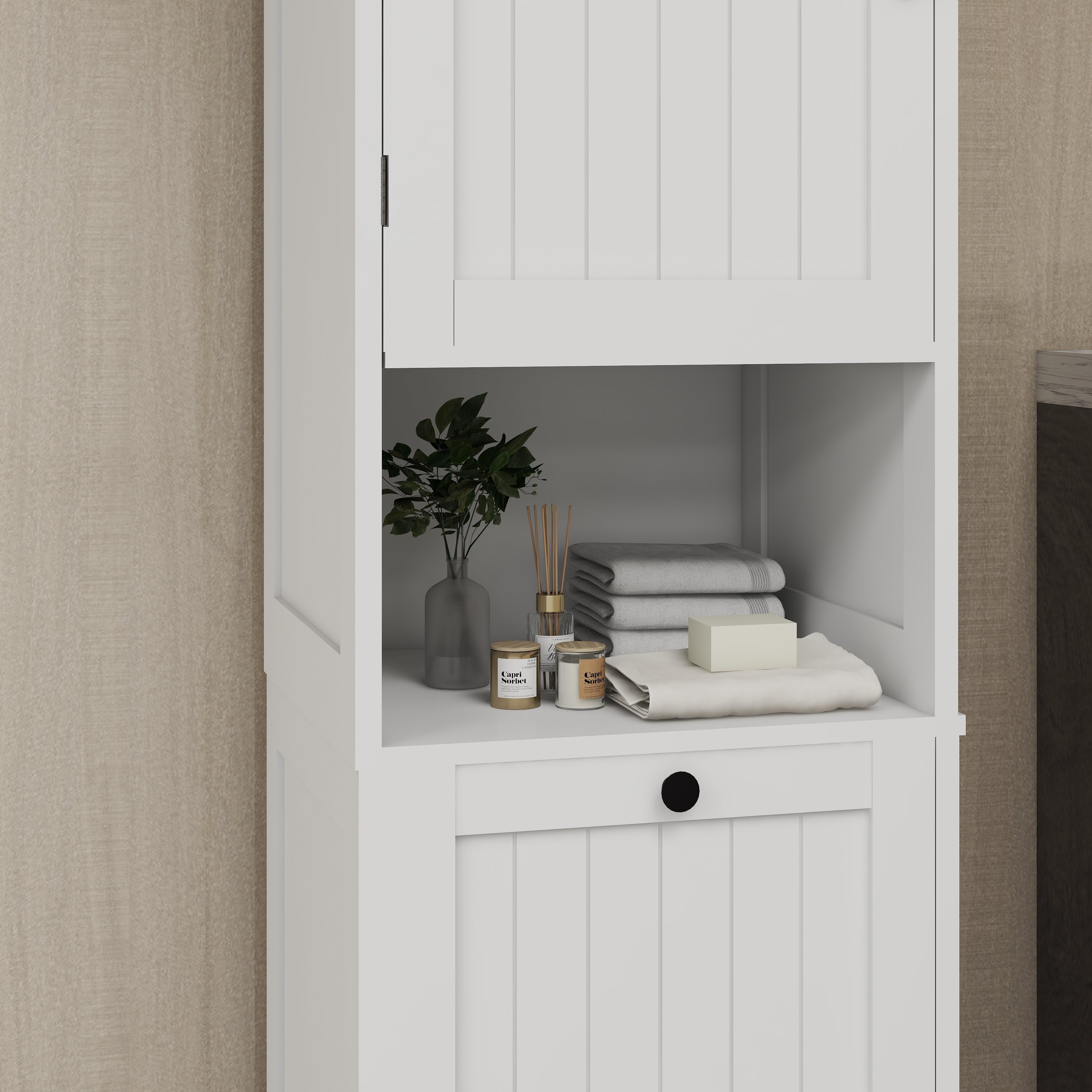 Laundry Sorter Cabinet, One-Compartment Tilt-Out Door, White