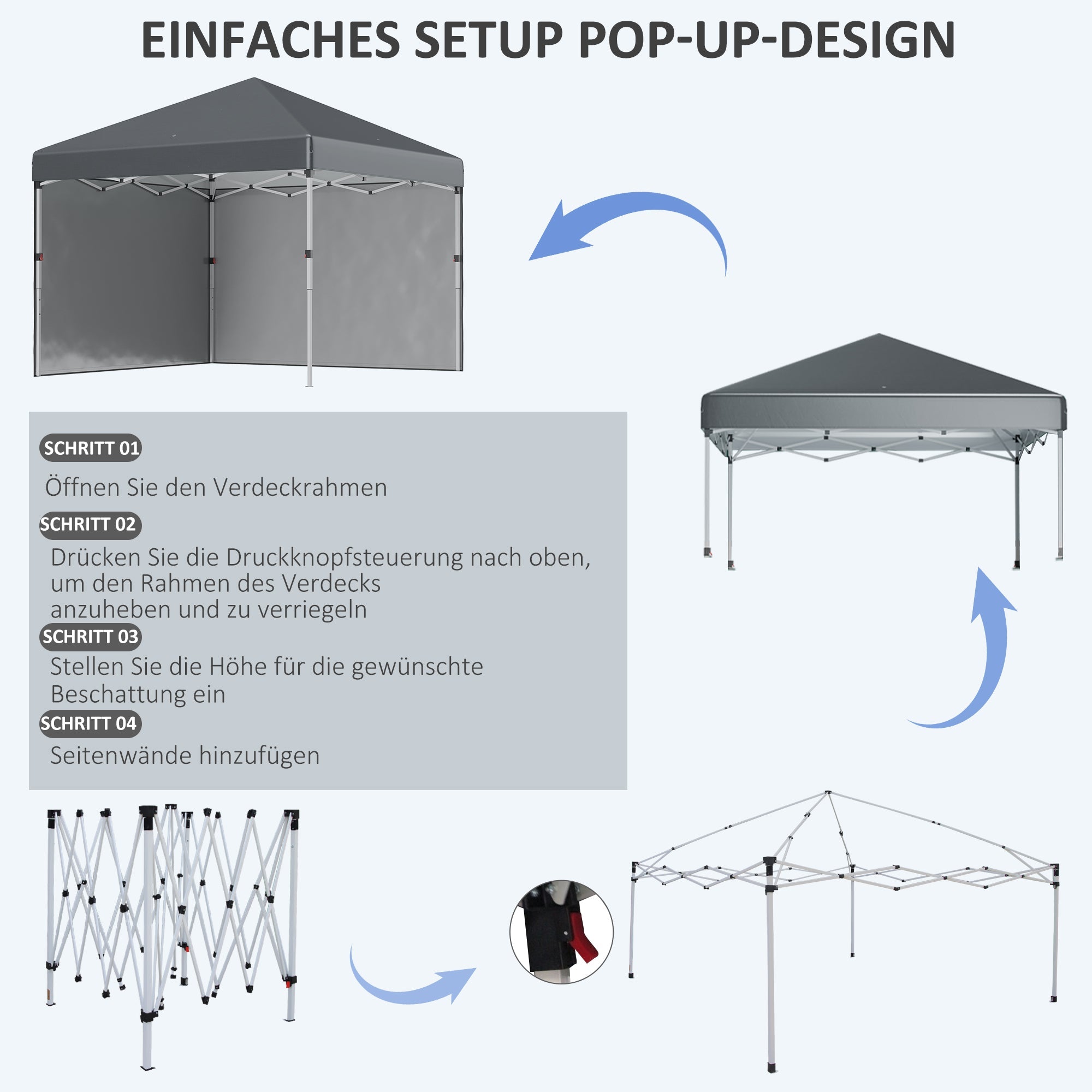 Folding Pavilion 2.97x2.97m with Sidewalls, UV Protection, Sandbag - Dark Grey Steel