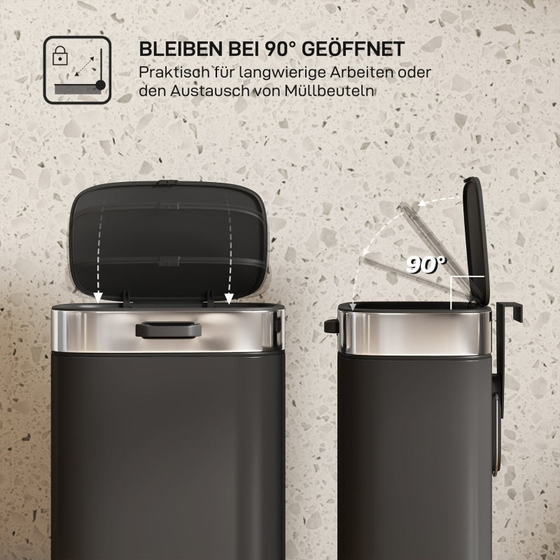 Kitchen Waste Bin Stay-Open Lid Inner Bucket - Black