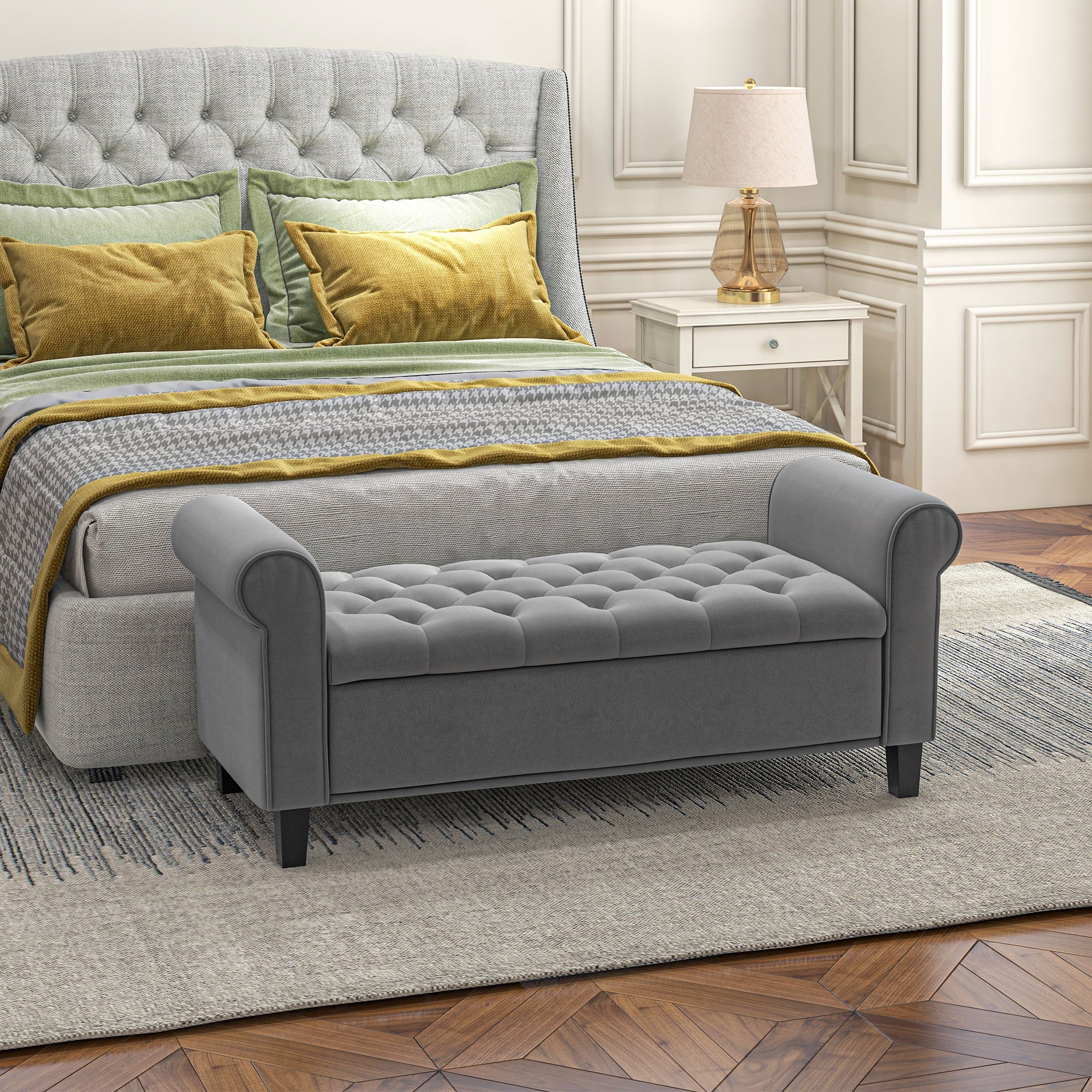 Upholstered Bench Storage Velvet Look Grey