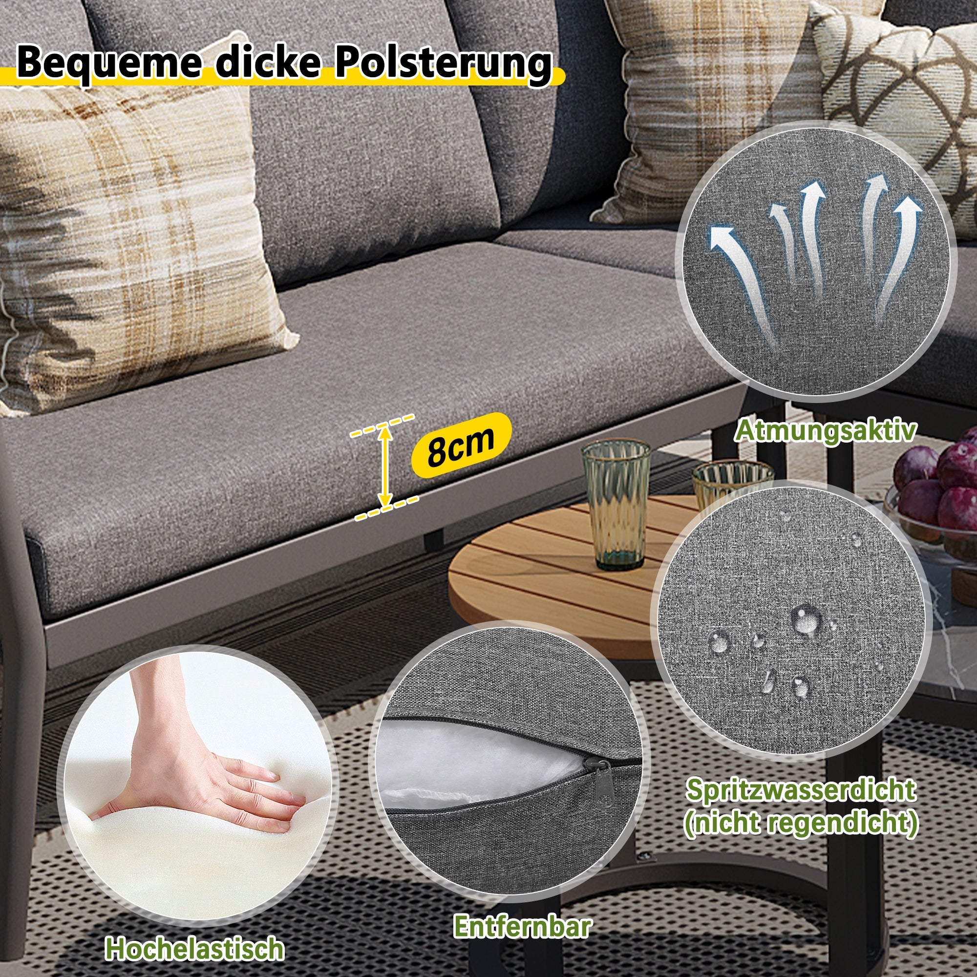 Garden Lounge Set for 5-6 People, 6-Piece Modular Corner Outdoor Sofa with Cushions, PE Rattan Grey